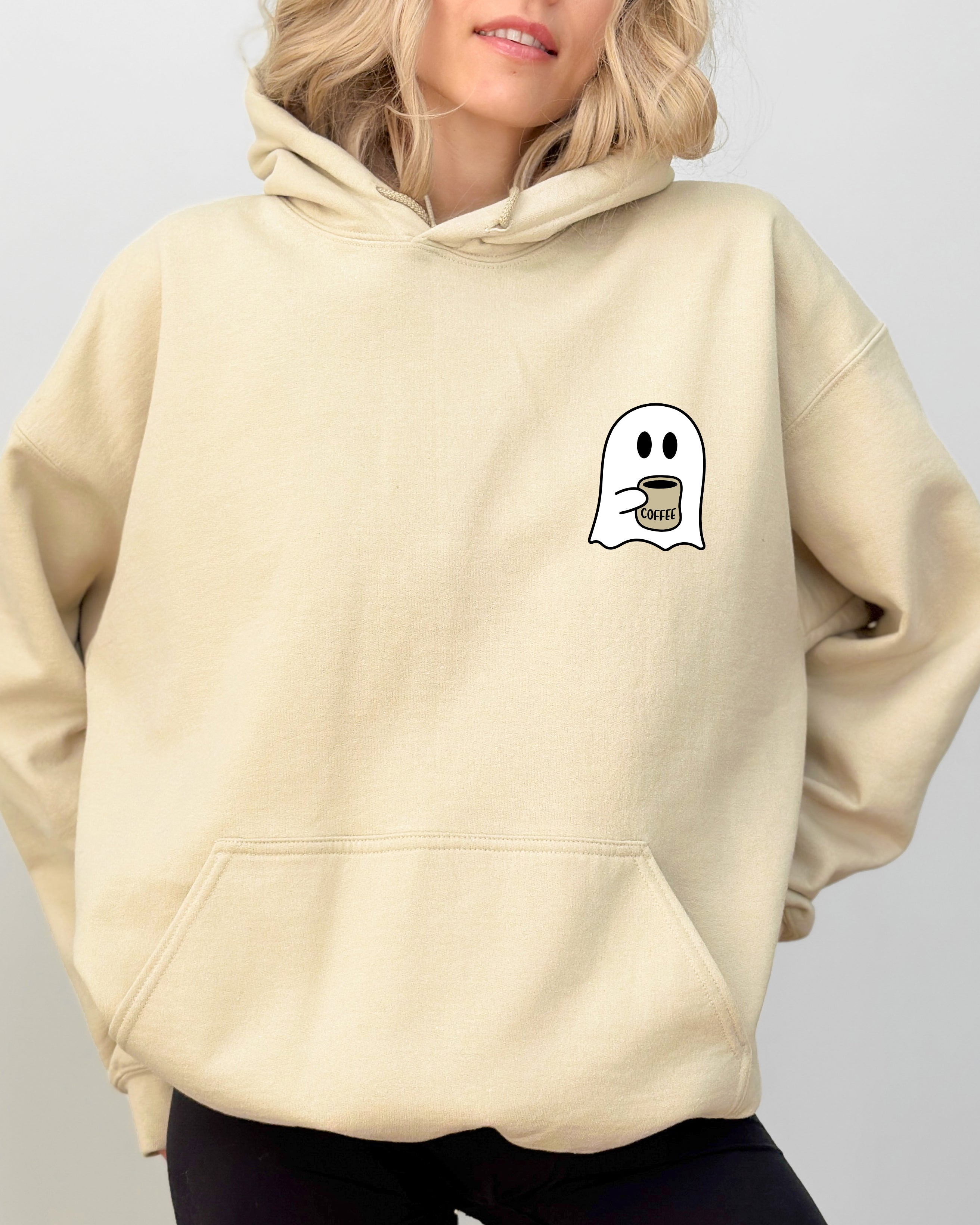 Ghost Coffee Lover Pocket Skeleton Witch Skull Meme Spooky Halloween Party Hoodie
