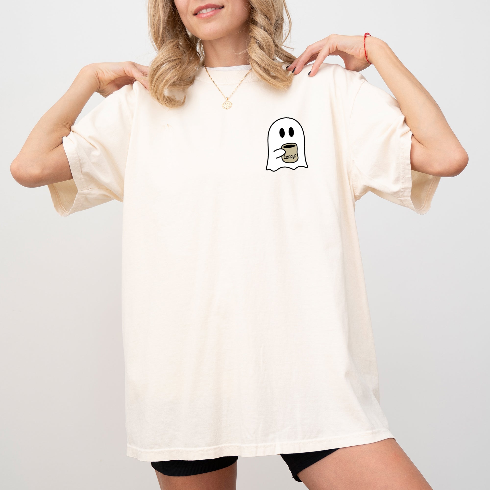 Ghost Coffee Lover Pocket Skeleton Witch Skull Meme Halloween Spooky Comfort Colors Tee