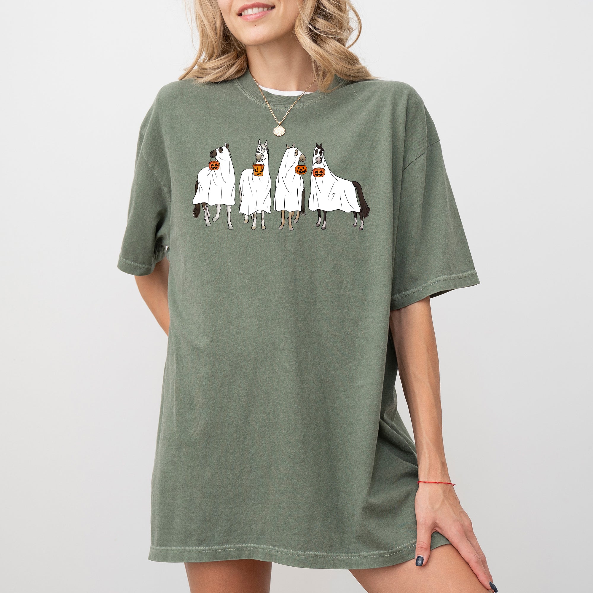 Horse Ghost Farm Skeleton Witch Skull Meme Halloween Costume Graphic Comfort Colors Tee