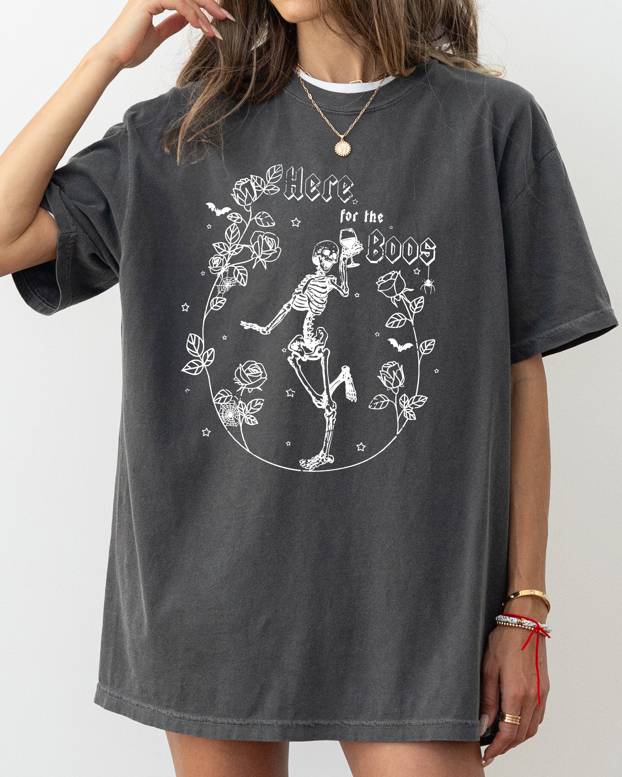 Here For The Boos Skeleton Ghost Witch Skull Spooky Aesthetic Meme Halloween Costume Comfort Colors Tee