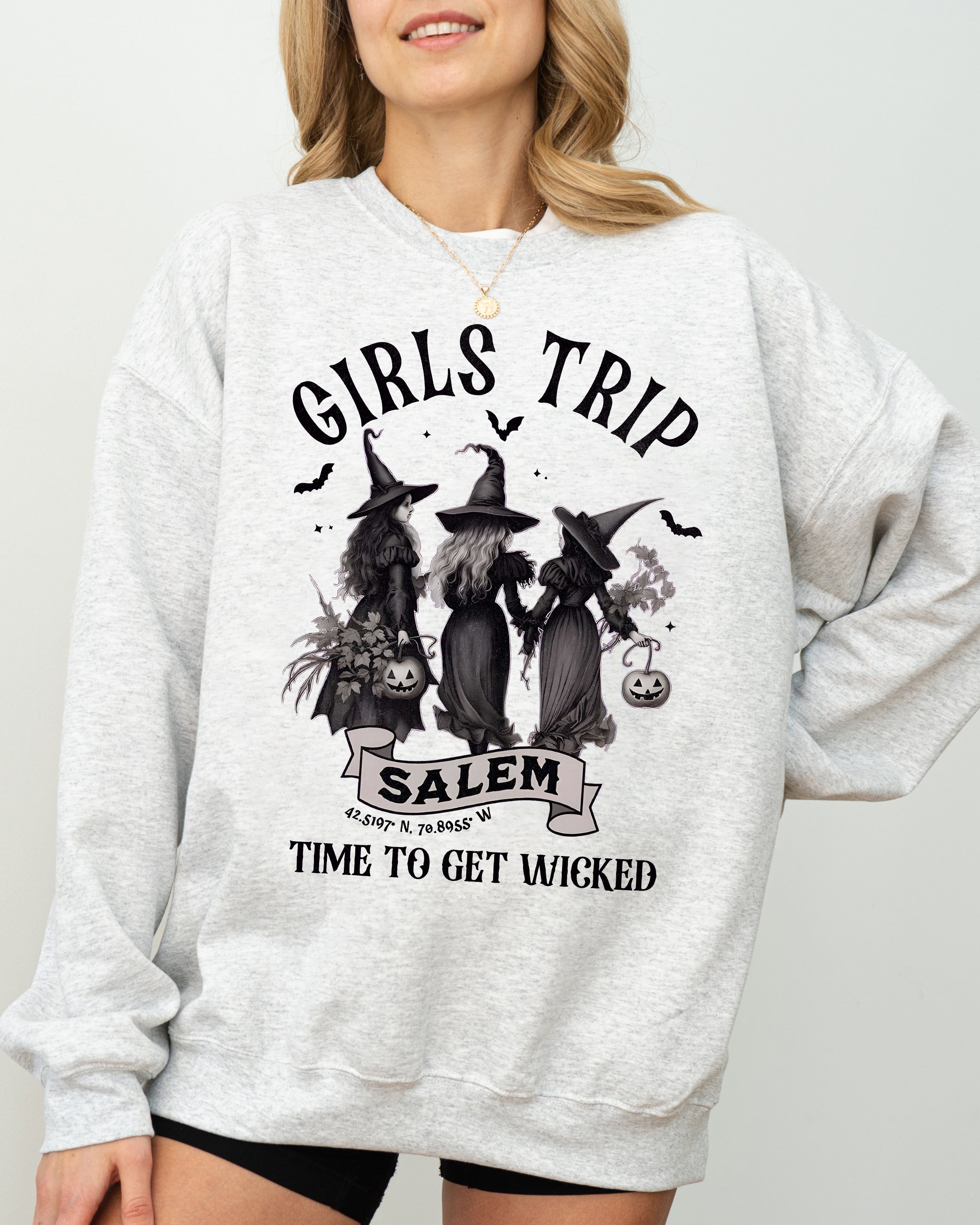 Girls Trip Salem Skeleton Witch Skull Halloween Spooky Meme Graveyard Goth Party Ready Sweatshirt