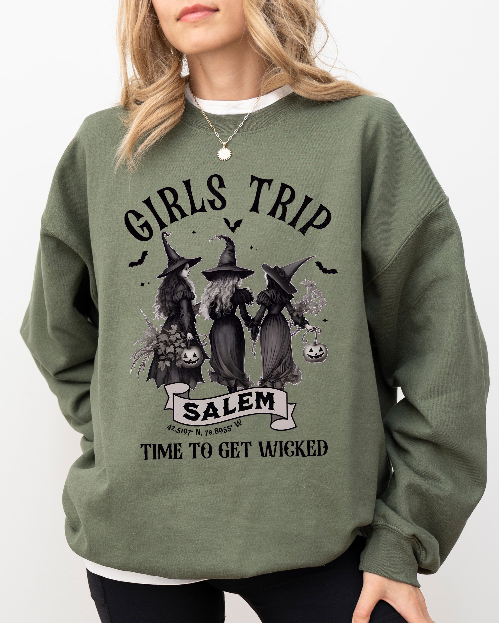 Girls Trip Salem Skeleton Witch Skull Halloween Spooky Meme Graveyard Goth Party Ready Sweatshirt