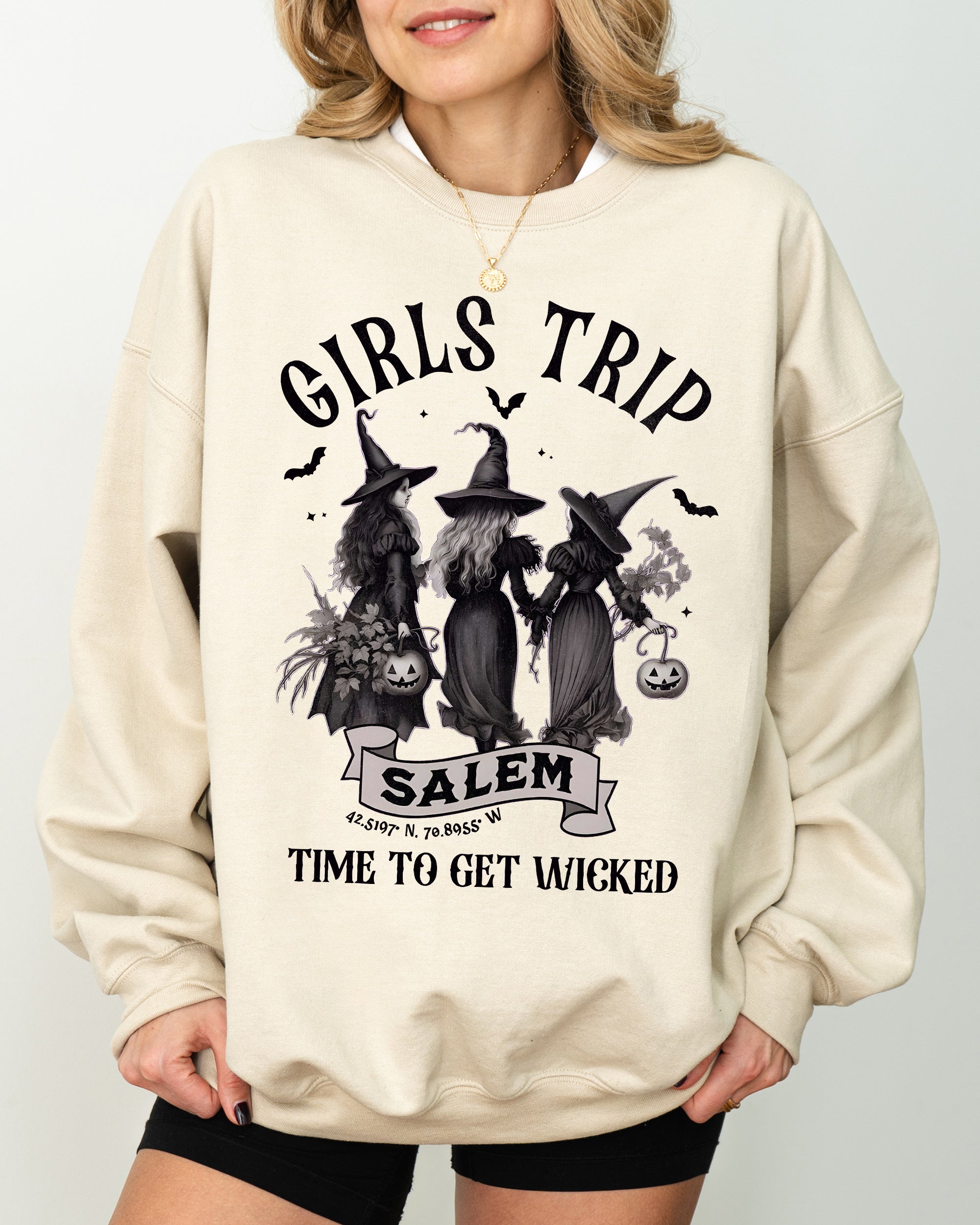 Girls Trip Salem Skeleton Witch Skull Halloween Spooky Meme Graveyard Goth Party Ready Sweatshirt