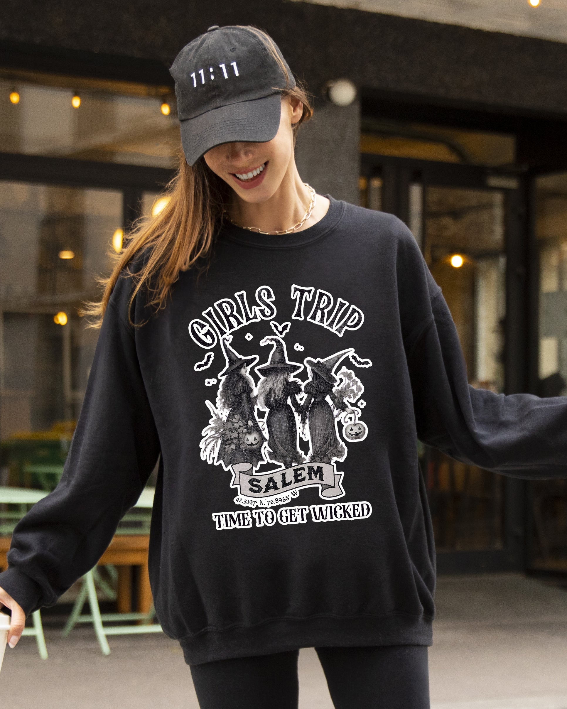 Girls Trip Salem Skeleton Witch Skull Halloween Spooky Meme Graveyard Goth Party Ready Sweatshirt