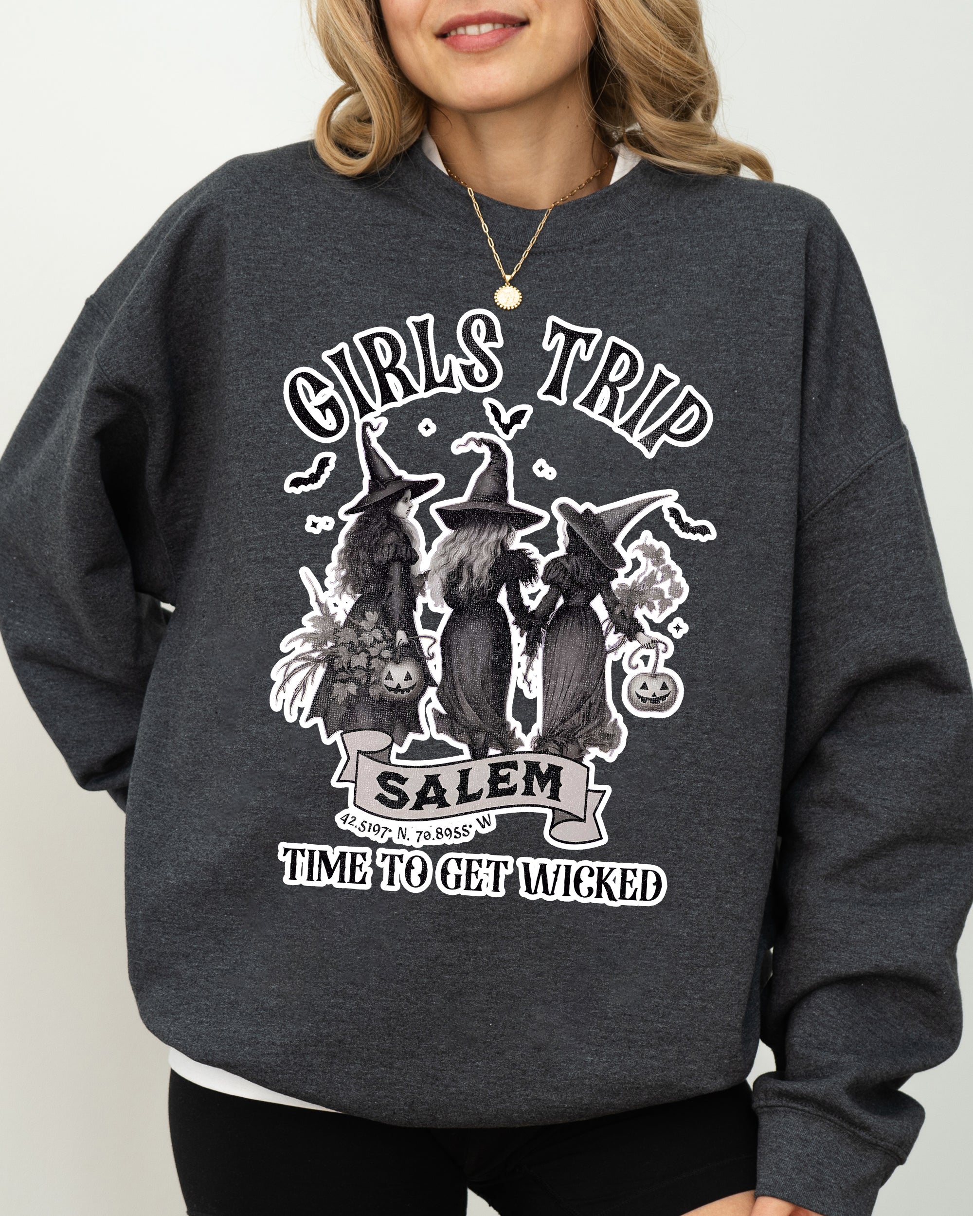 Girls Trip Salem Skeleton Witch Skull Halloween Spooky Meme Graveyard Goth Party Ready Sweatshirt