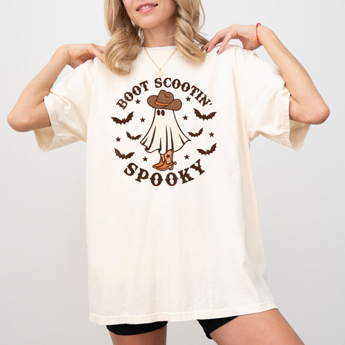 Boot Scootin' Spooky Skeleton Witch Skull Meme Halloween Costume Comfort Colors Tee