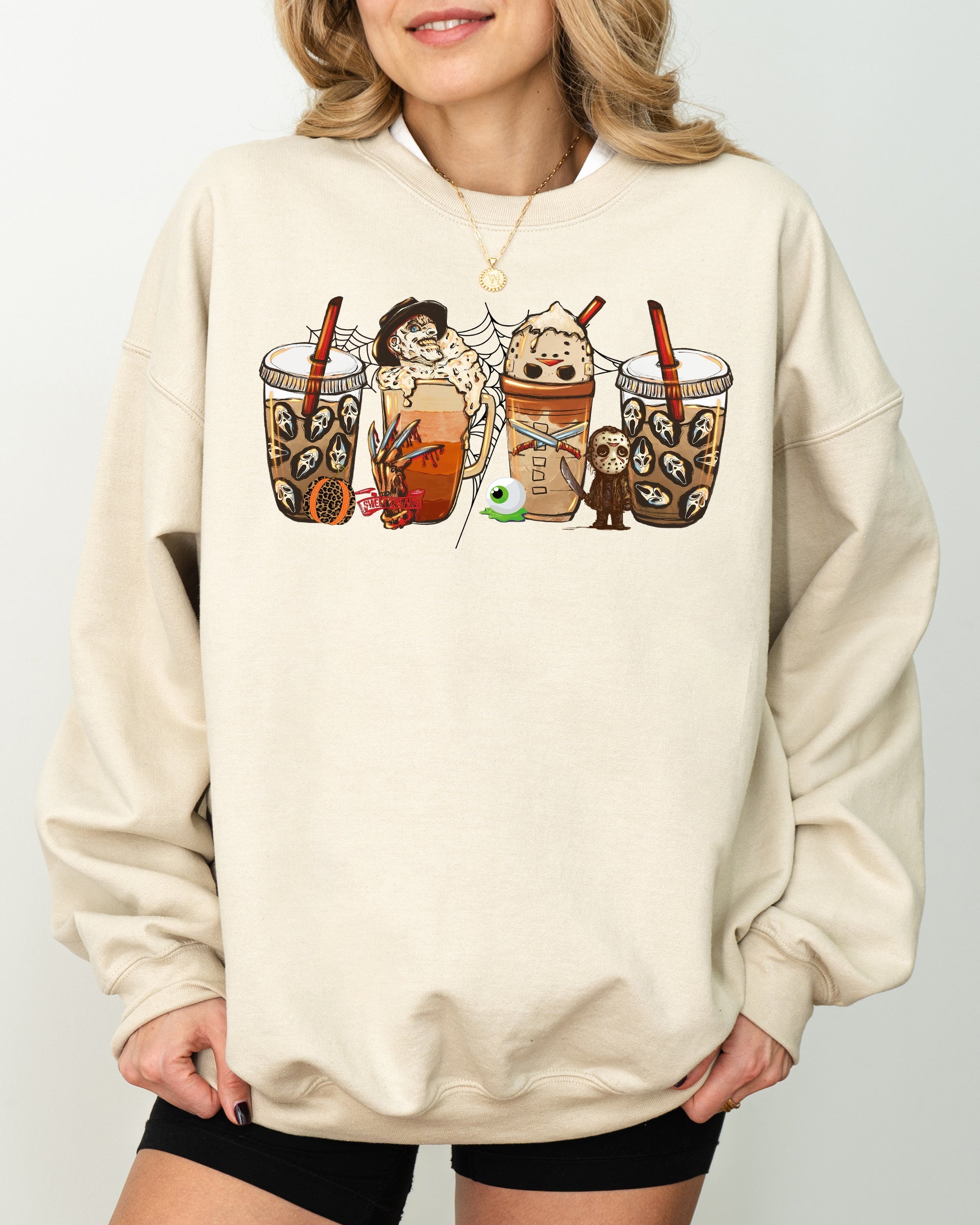 Halloween Coffee With Skeleton Ghost Witch Skull Spooky Meme Mashup Edition Sweatshirt