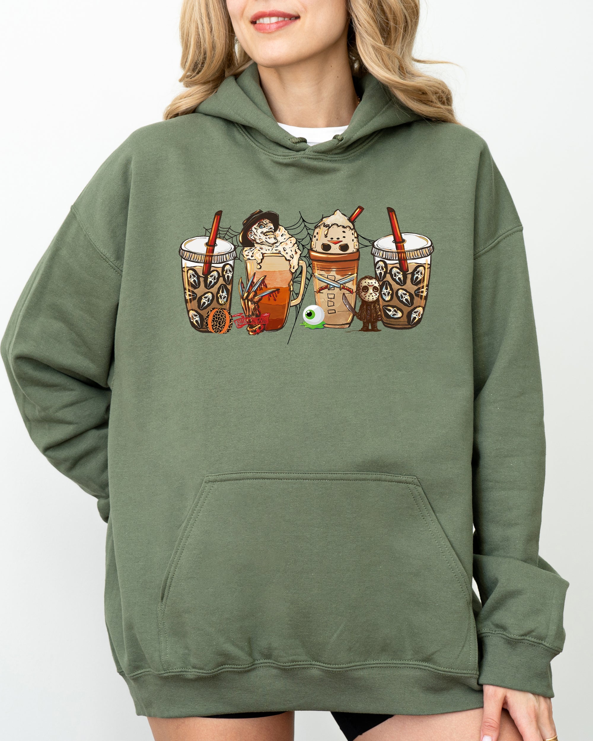 Halloween Coffee Skeleton Ghost Witch Skull Spooky Meme Premium Graphic Quality Hoodie
