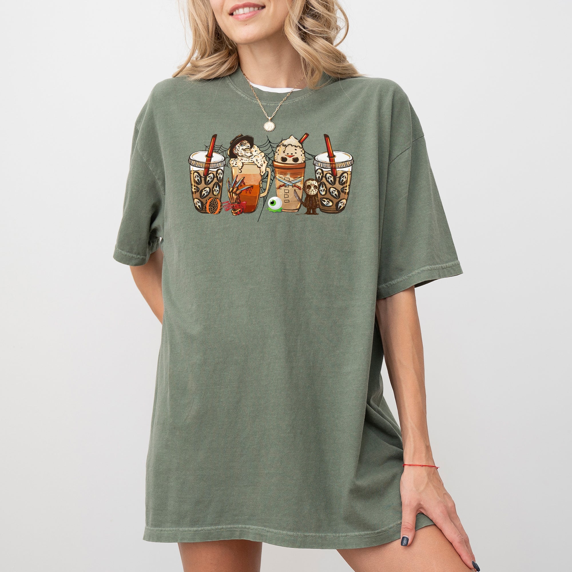 Halloween Coffee Skeleton Ghost Witch Skull Spooky Costume Meme Comfort Colors Tee