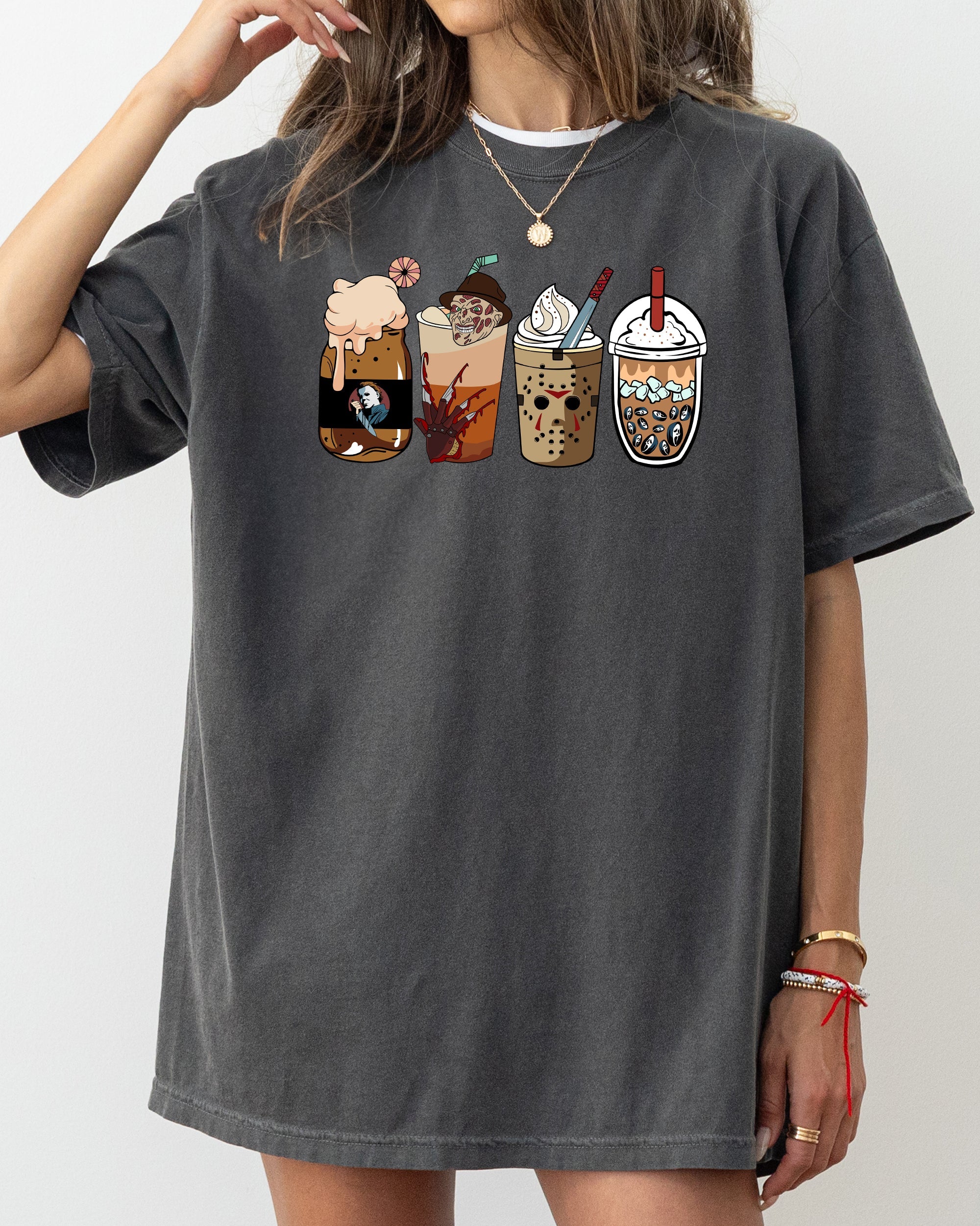 Halloween Coffee Vintage Skeleton Ghost Witch Skull Spooky Costume Comfort Colors Tee