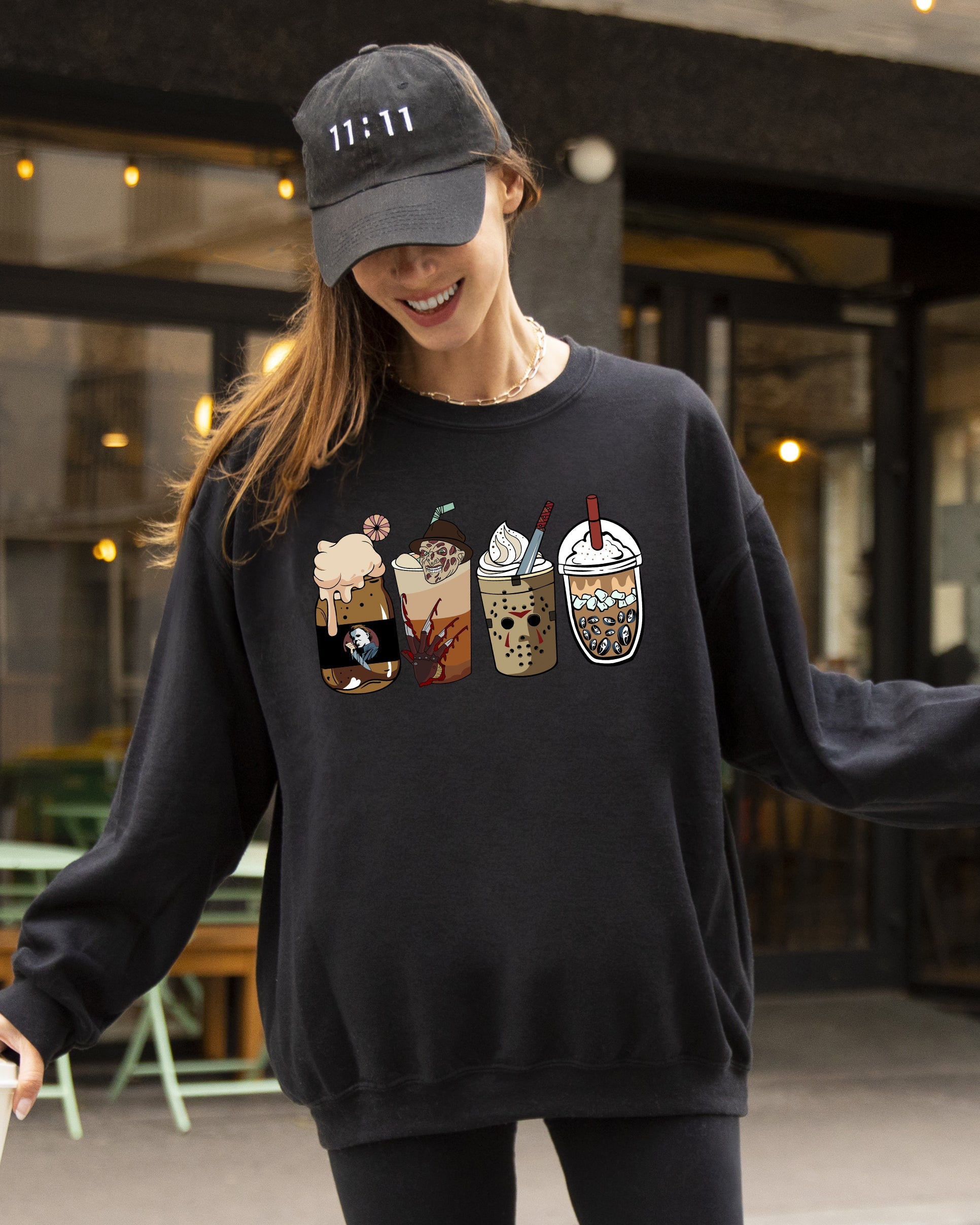 Halloween Coffee Skeleton Ghost Witch Skull Spooky Meme Vintage Costume Sweatshirt
