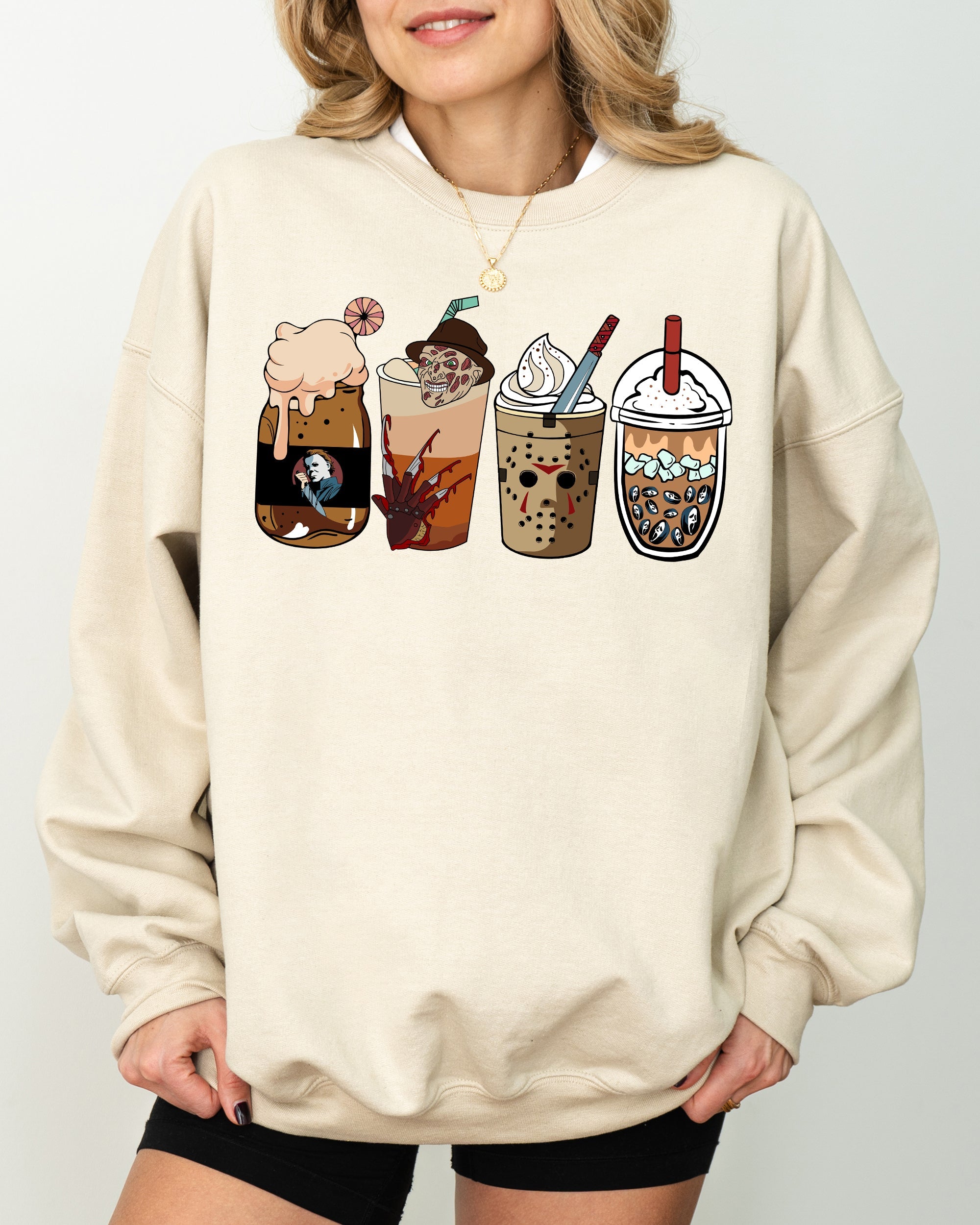 Halloween Coffee Skeleton Ghost Witch Skull Spooky Meme Vintage Costume Sweatshirt