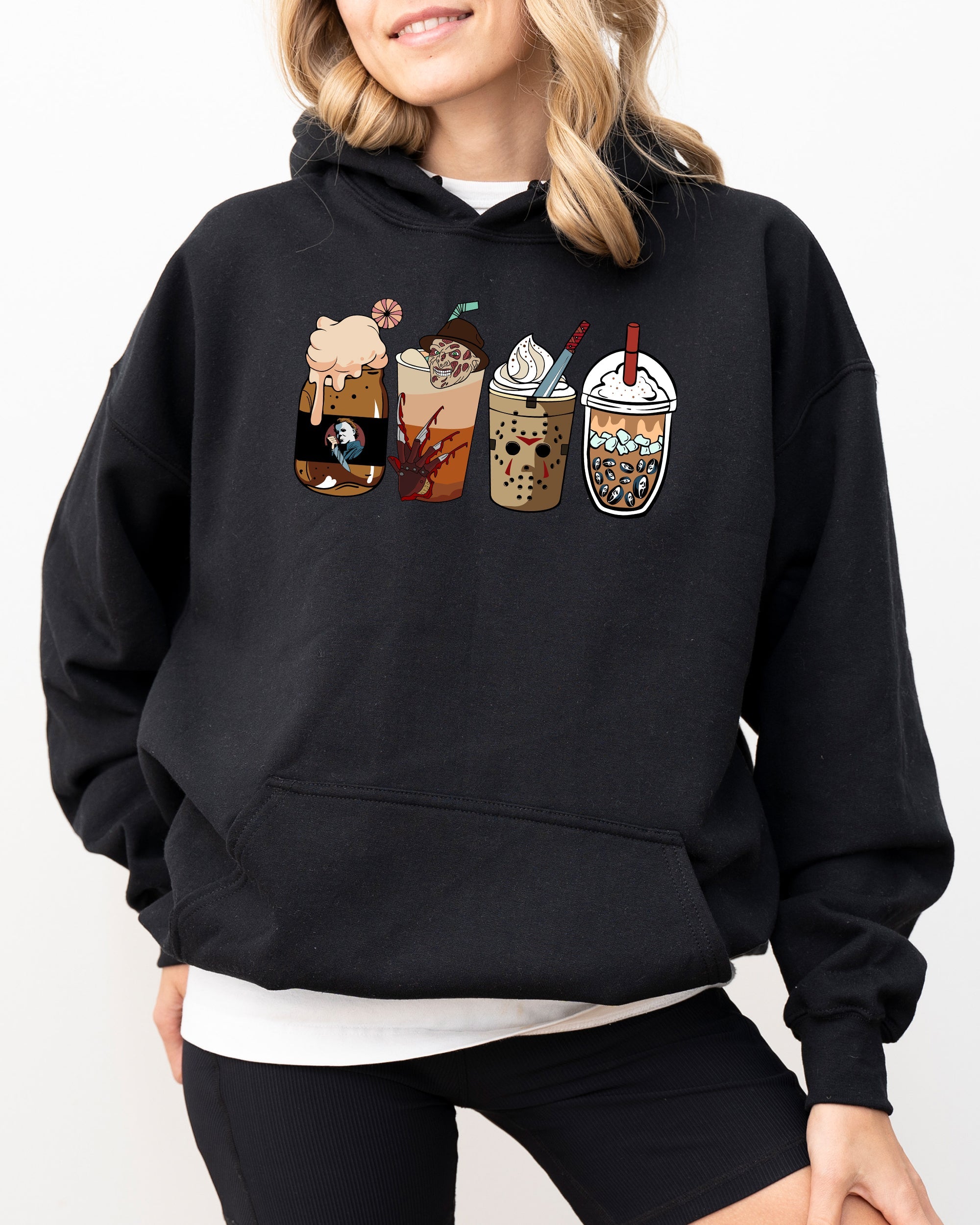 Halloween Coffee Vintage Skeleton Ghost Witch Skull Spooky Aesthetic Meme Hooded Sweatshirt