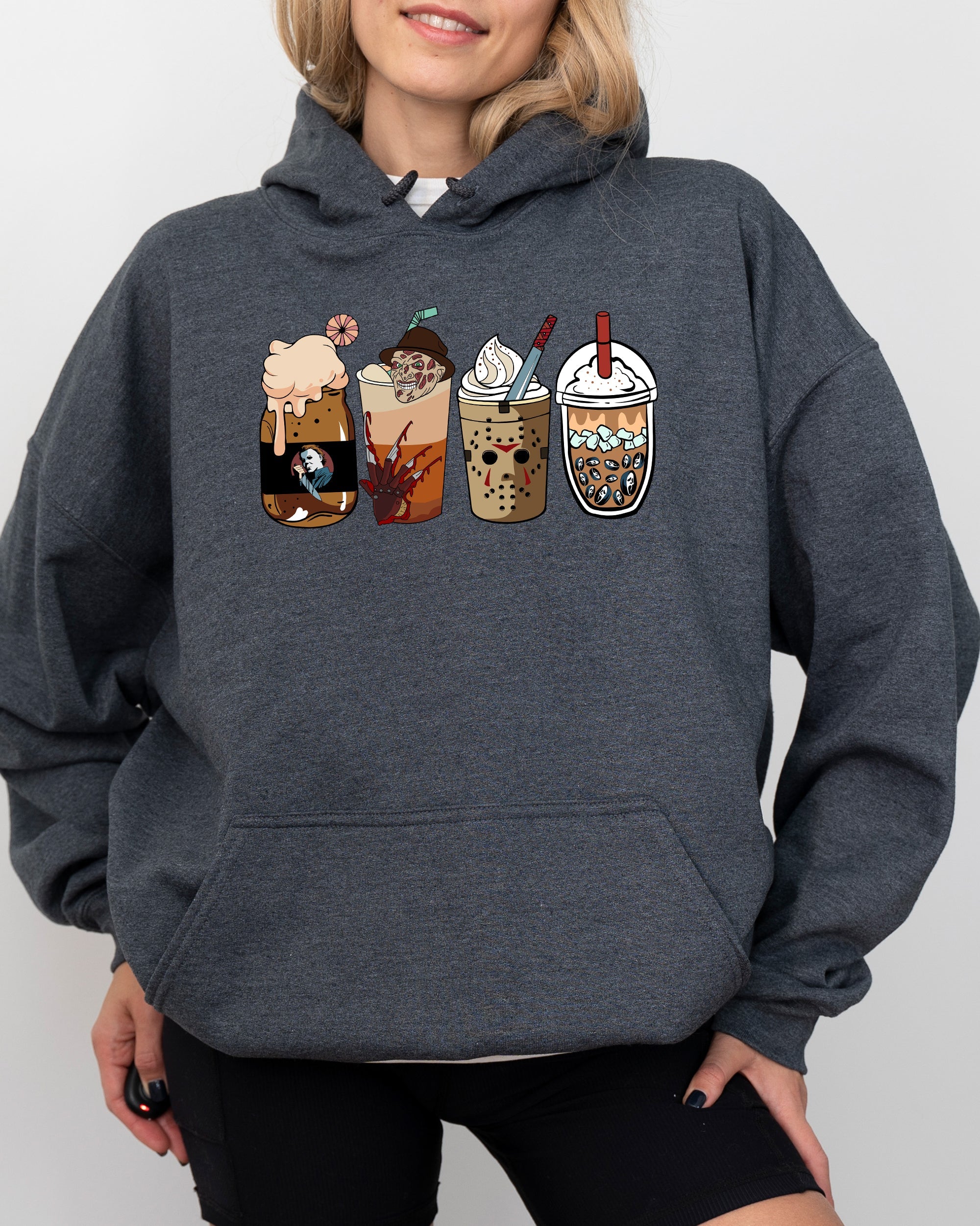 Halloween Coffee Vintage Skeleton Ghost Witch Skull Spooky Aesthetic Meme Hooded Sweatshirt