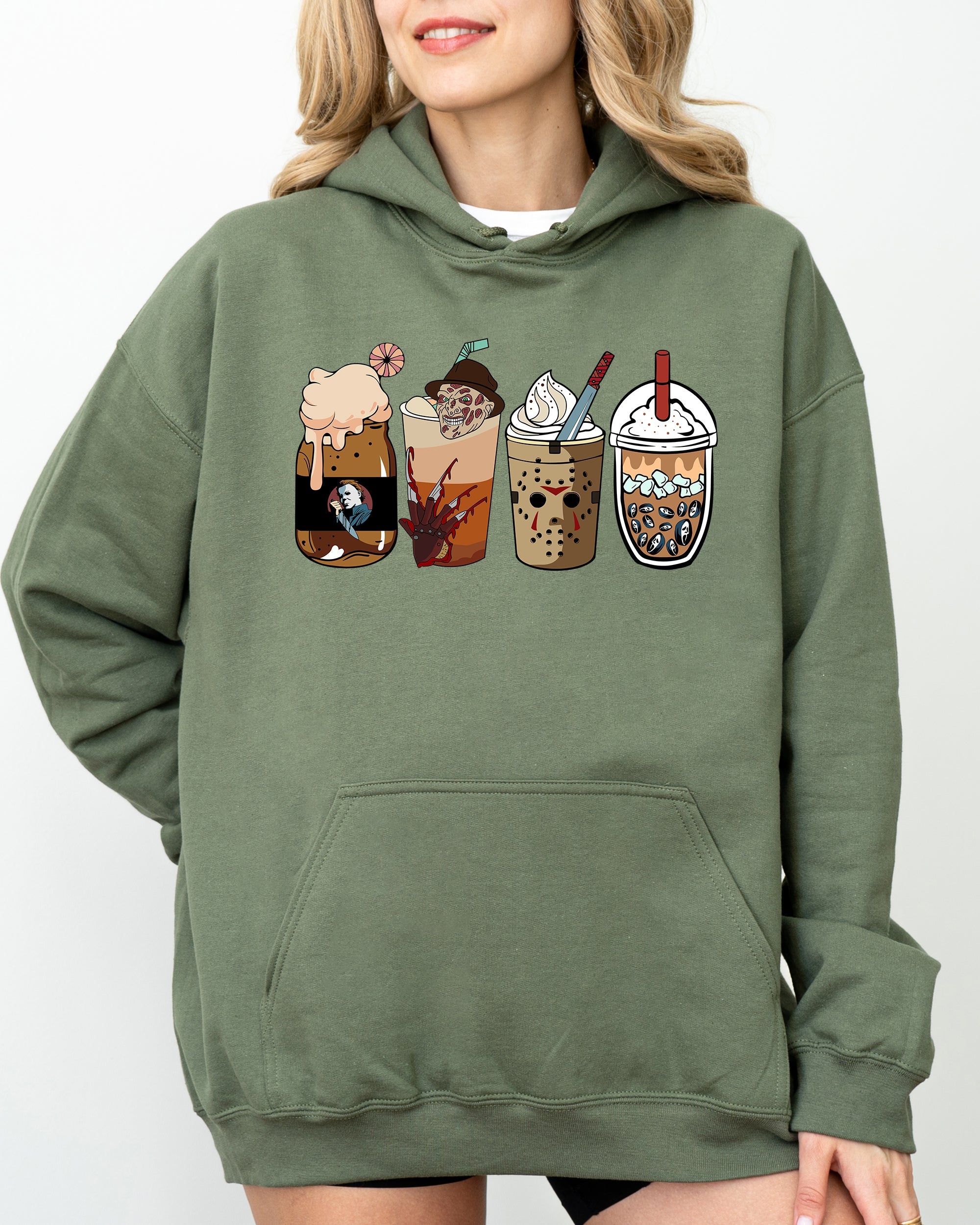 Halloween Coffee Vintage Skeleton Ghost Witch Skull Spooky Aesthetic Meme Hooded Sweatshirt