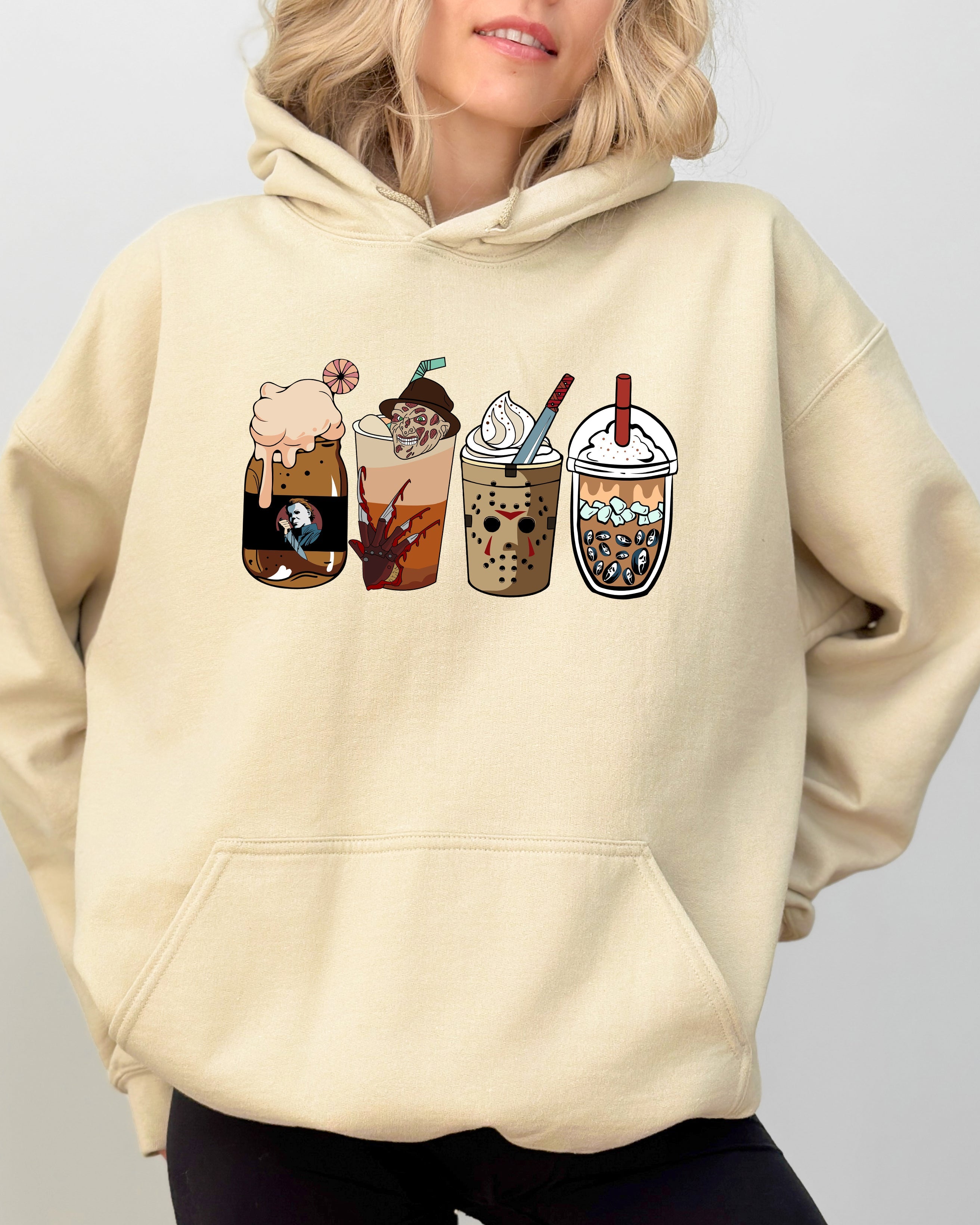 Halloween Coffee Vintage Skeleton Ghost Witch Skull Spooky Aesthetic Meme Hooded Sweatshirt