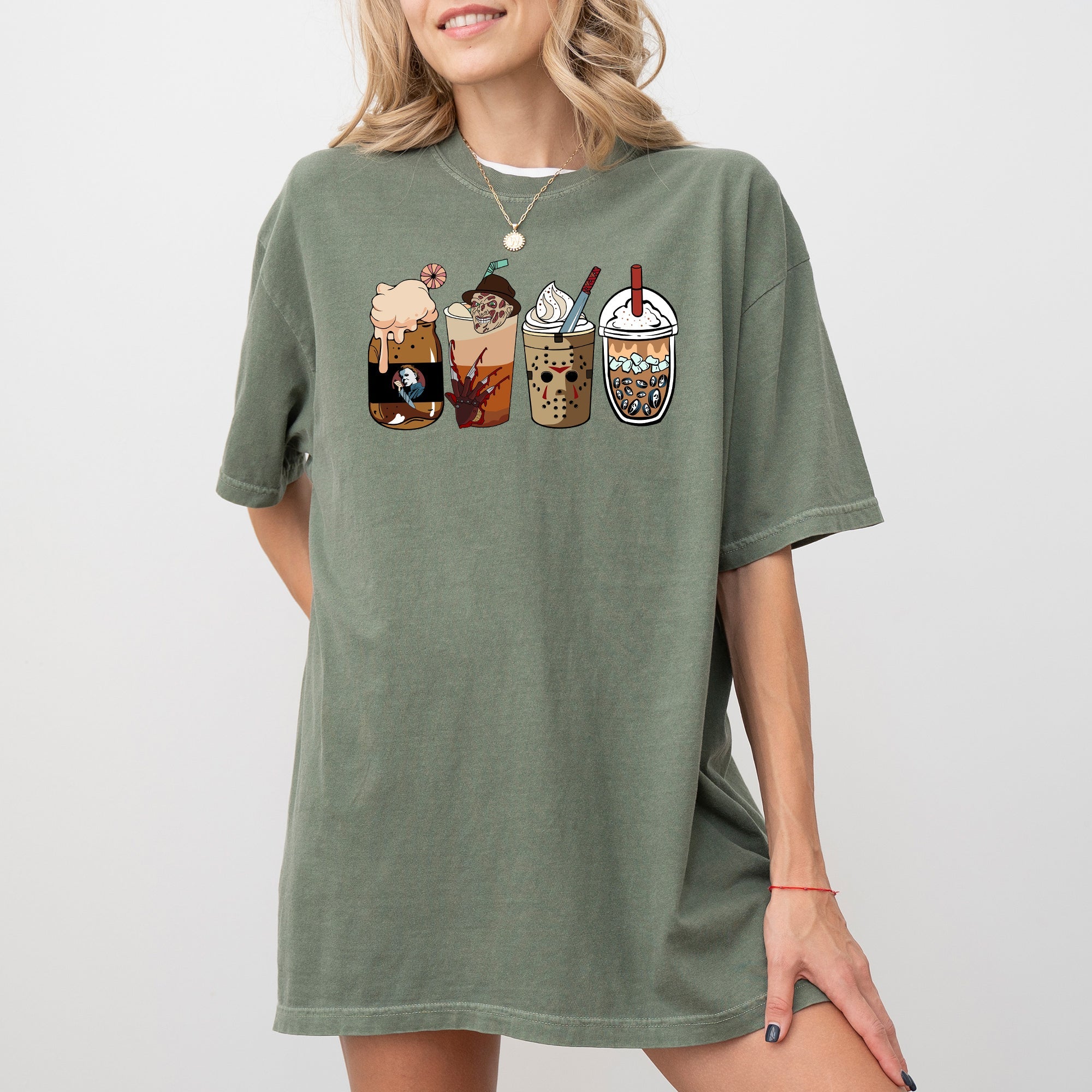 Halloween Coffee Vintage Skeleton Ghost Witch Skull Spooky Costume Comfort Colors Tee