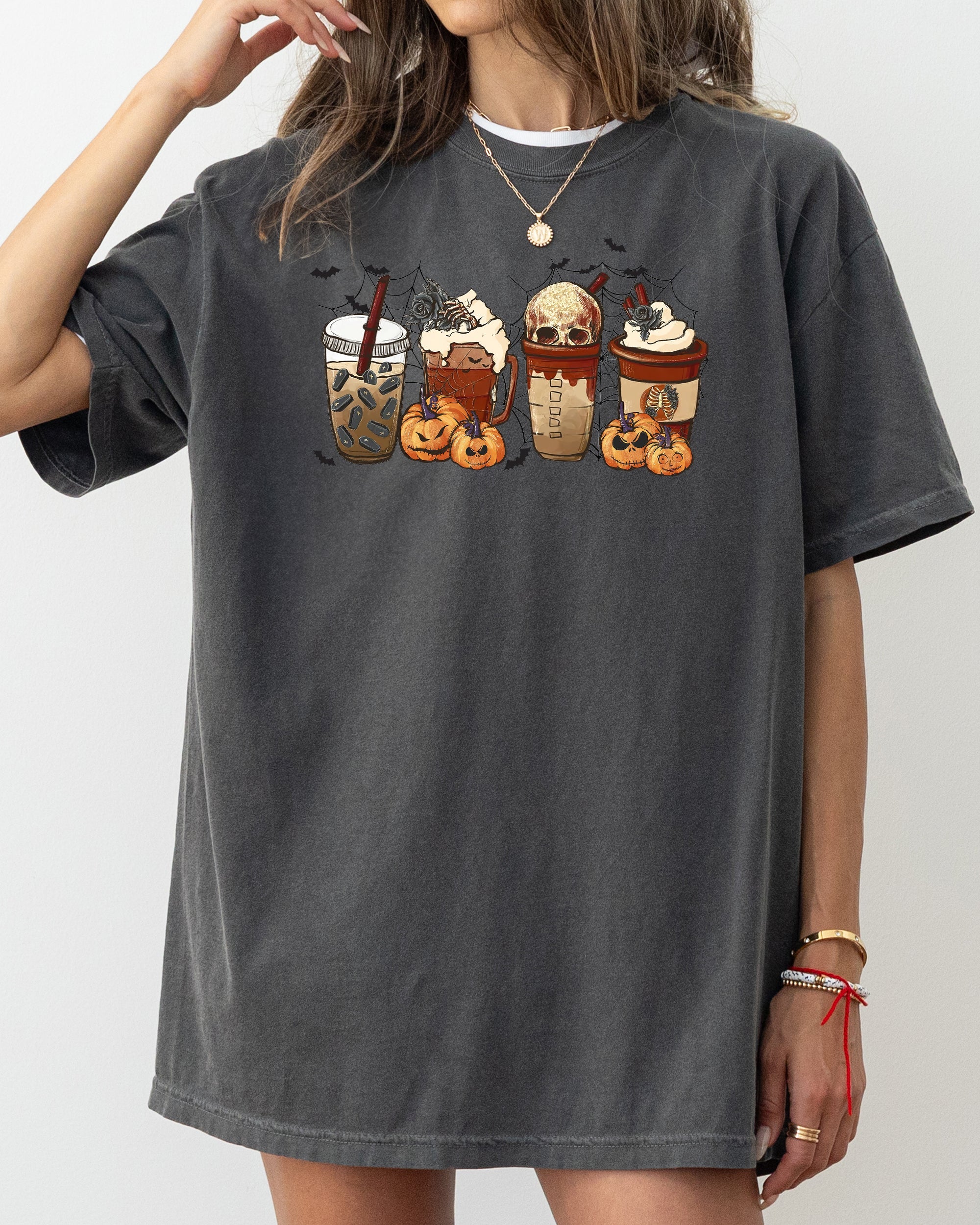 Halloween Coffee Retro Skeleton Ghost Witch Skull Spooky Meme Costume Comfort Colors Tee
