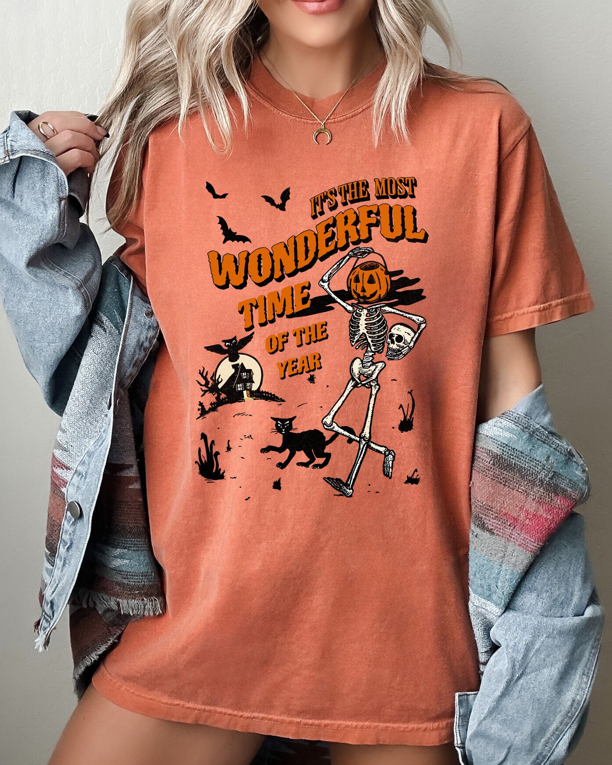 It's The Most Wonderful Time Of The Year Skeleton Witch Skull Spooky Aesthetic Halloween Costume Comfort Colors Tee