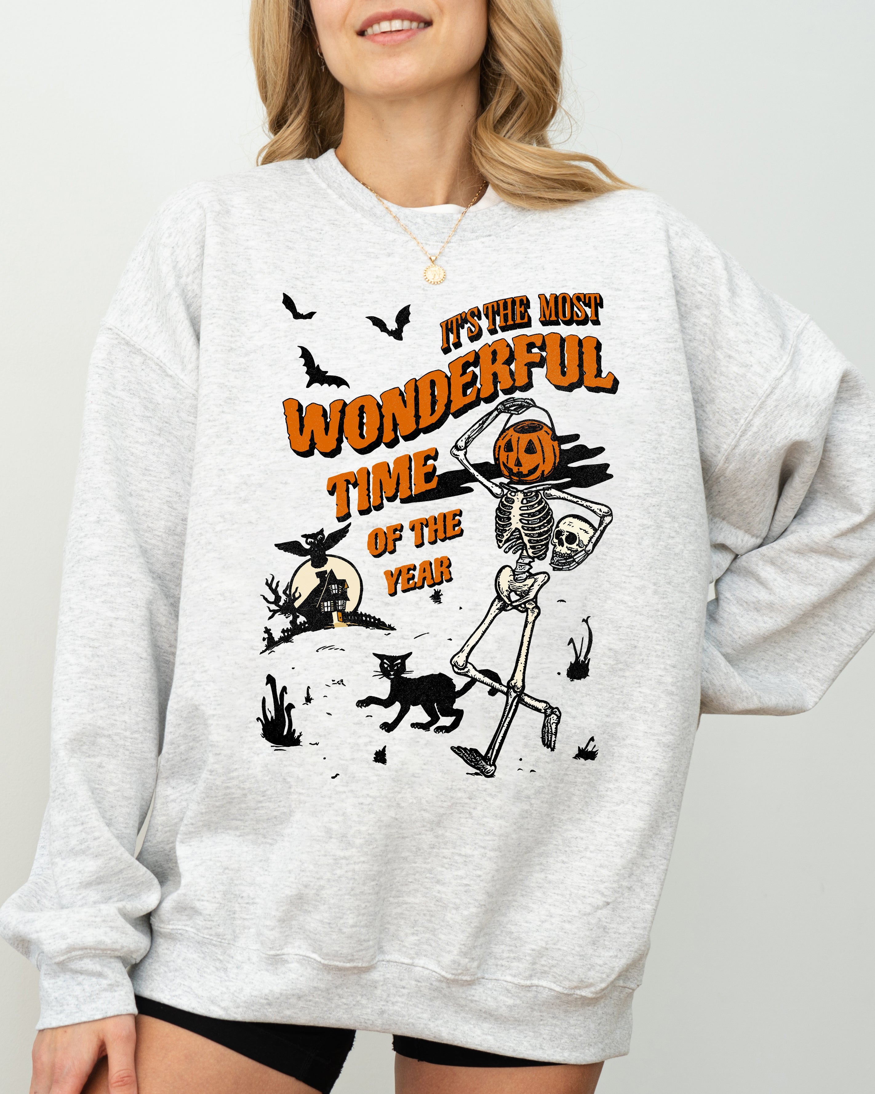 It's The Most Wonderful Time Of The Year Skeleton Witch Skull Spooky Aesthetic Meme Halloween Sweatshirt