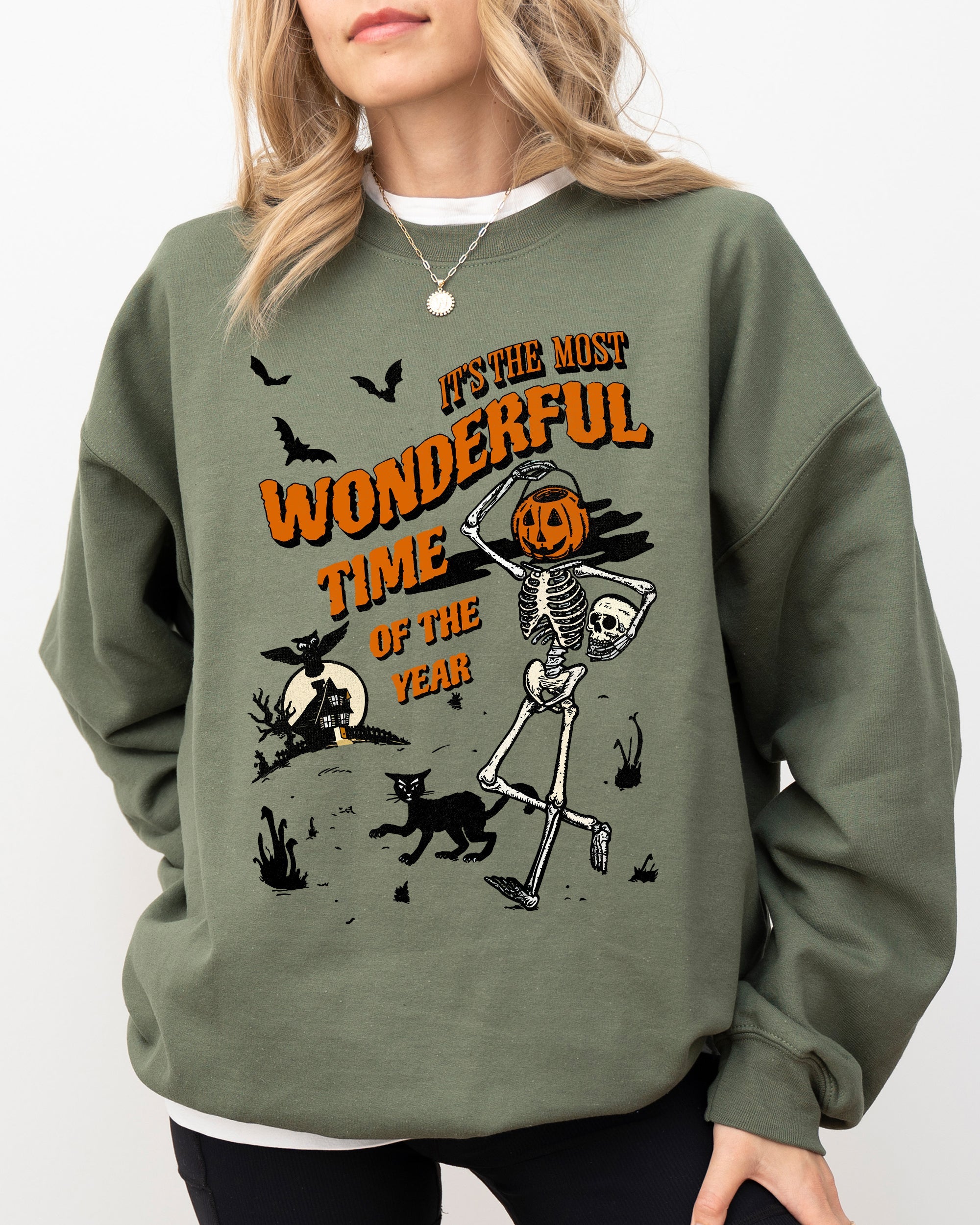 It's The Most Wonderful Time Of The Year Skeleton Witch Skull Spooky Aesthetic Meme Halloween Sweatshirt