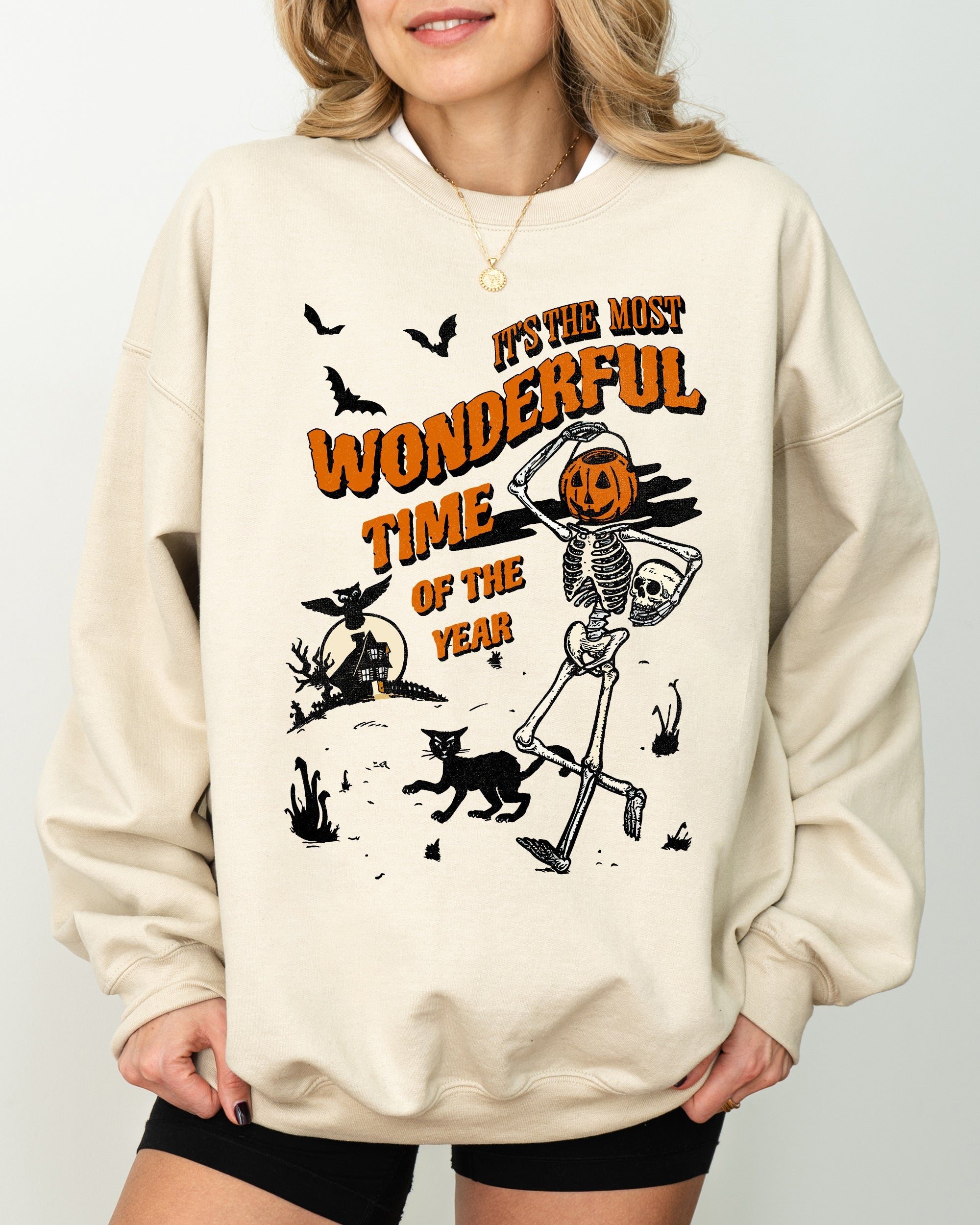 It's The Most Wonderful Time Of The Year Skeleton Witch Skull Spooky Aesthetic Meme Halloween Sweatshirt