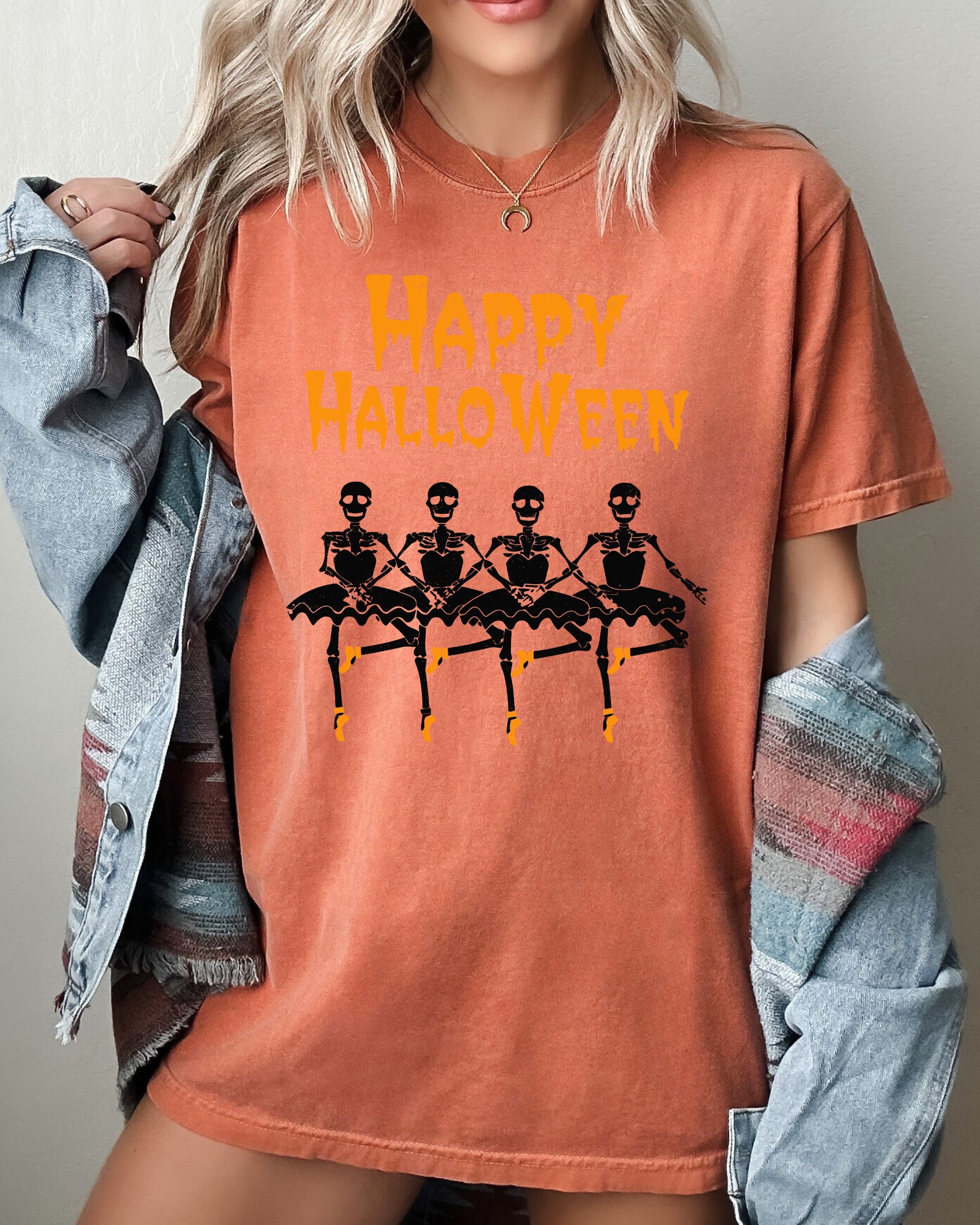Happy Halloween Dancing Skeletons Ghost Witch Skull Spooky Meme Costume Comfort Colors Tee