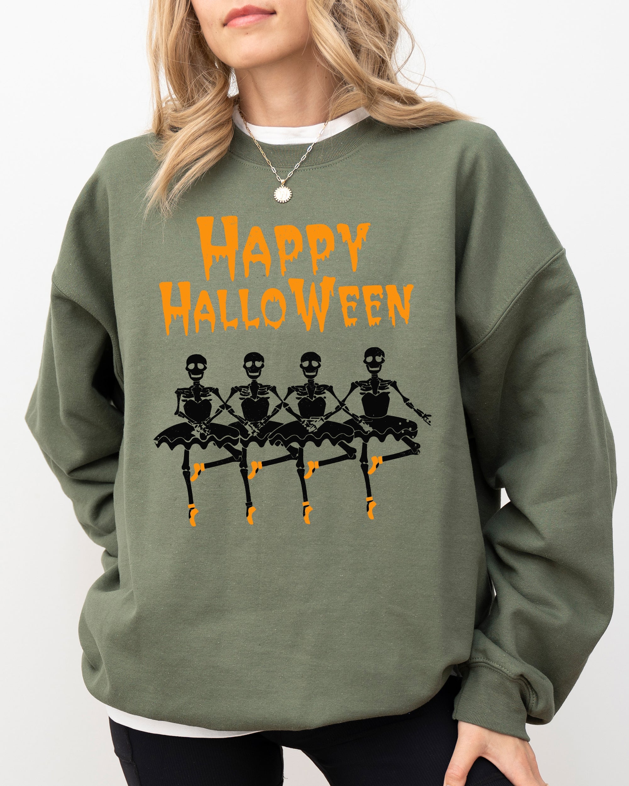 Happy Halloween Dancing Skeletons Ghost Witch Skull Spooky Costume Legend Sweatshirt