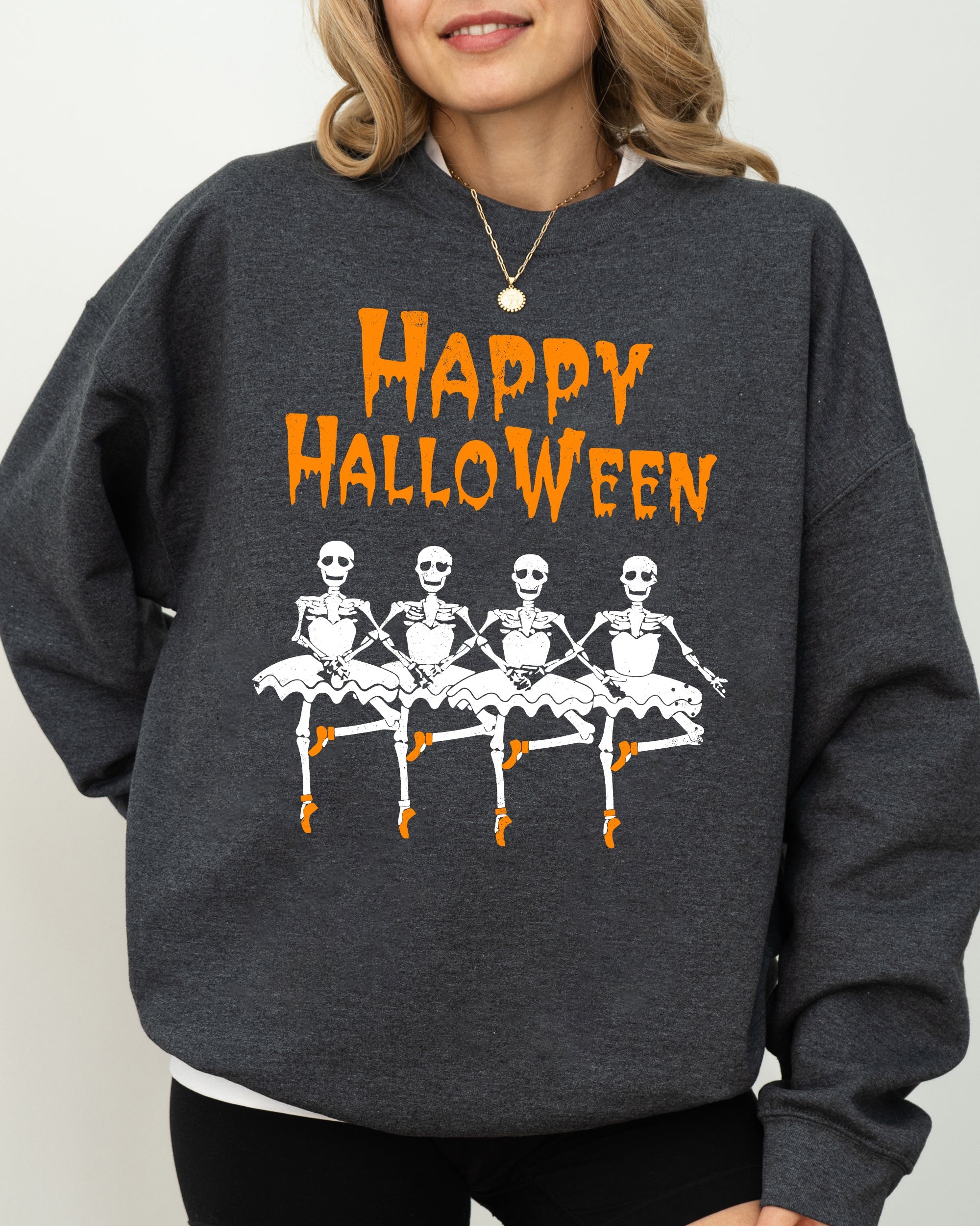 Happy Halloween Dancing Skeletons Ghost Witch Skull Spooky Costume Legend Sweatshirt