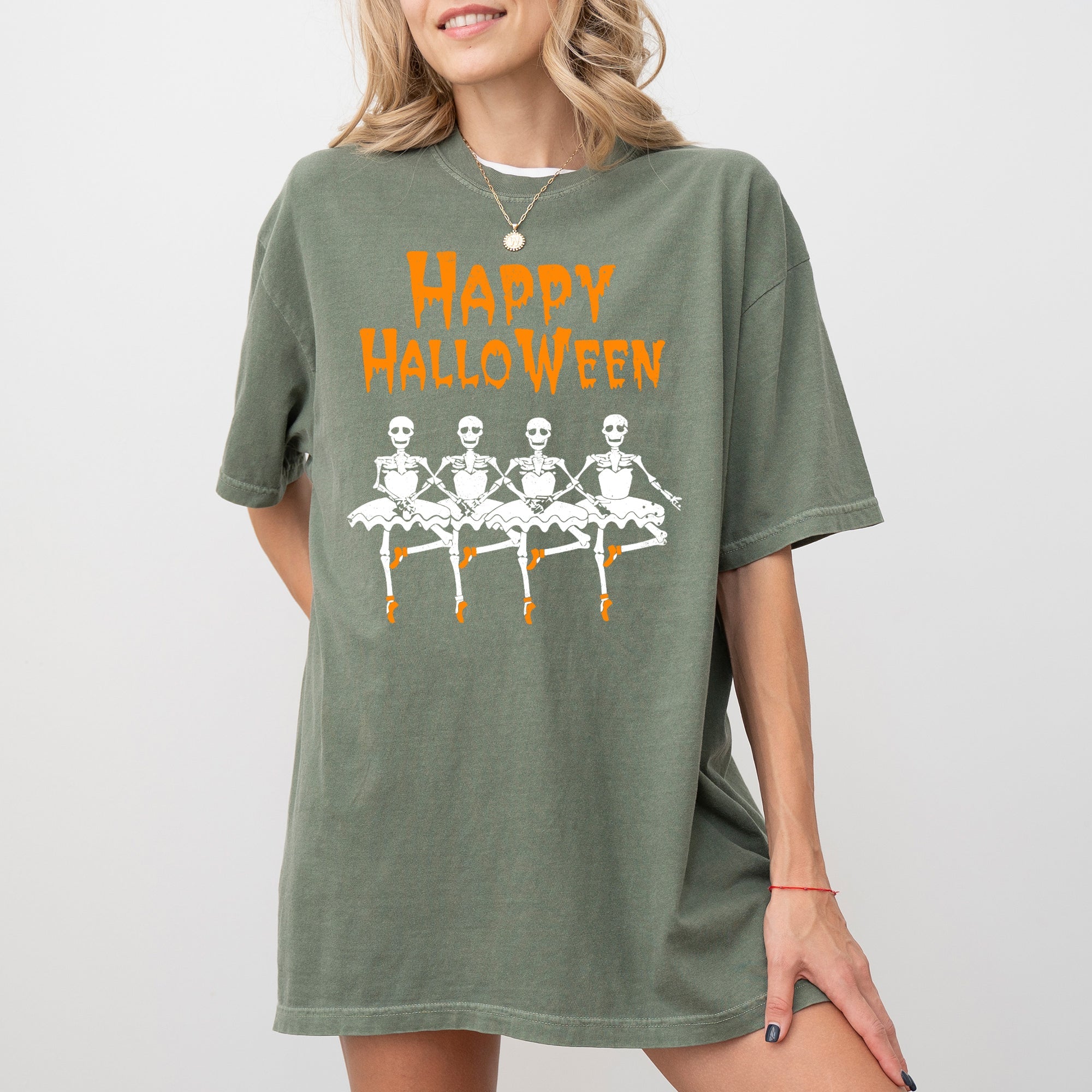 Happy Halloween Dancing Skeletons Ghost Witch Skull Spooky Meme Costume Comfort Colors Tee