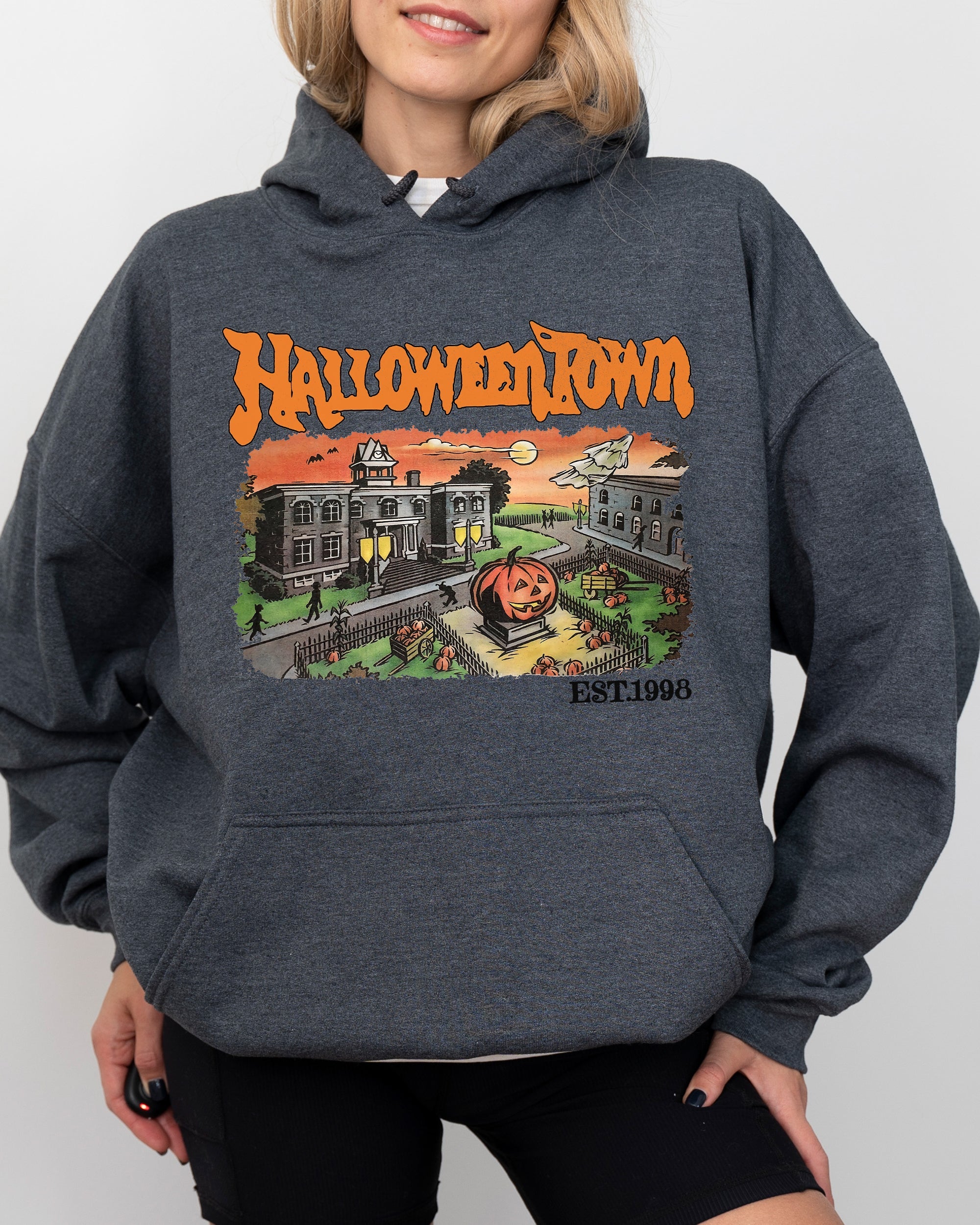 Halloweentown Horror Movie Skeleton Ghost Witch Skull Spooky Meme Design Hooded Sweatshirt