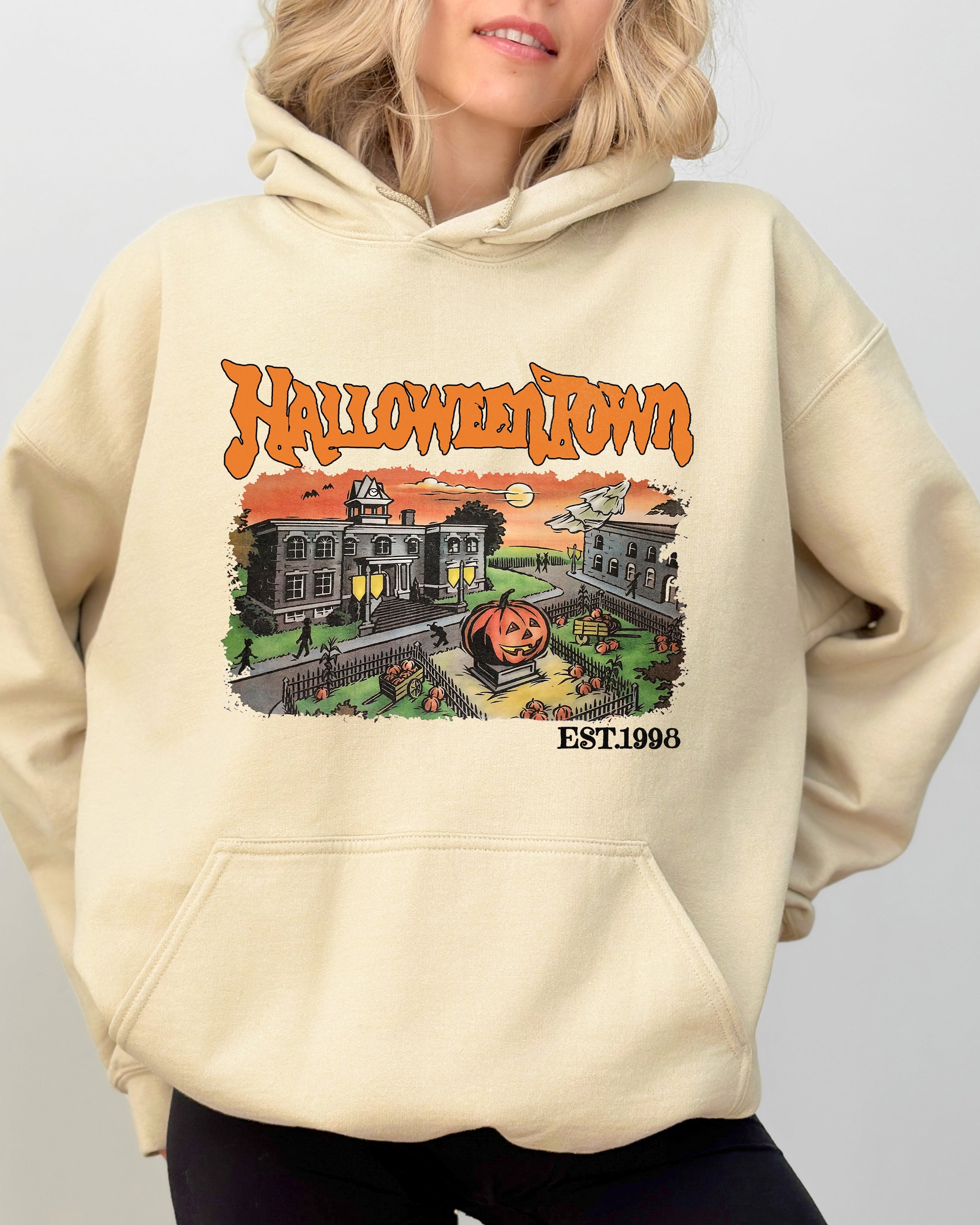 Halloweentown Horror Movie Skeleton Ghost Witch Skull Spooky Meme Design Hooded Sweatshirt