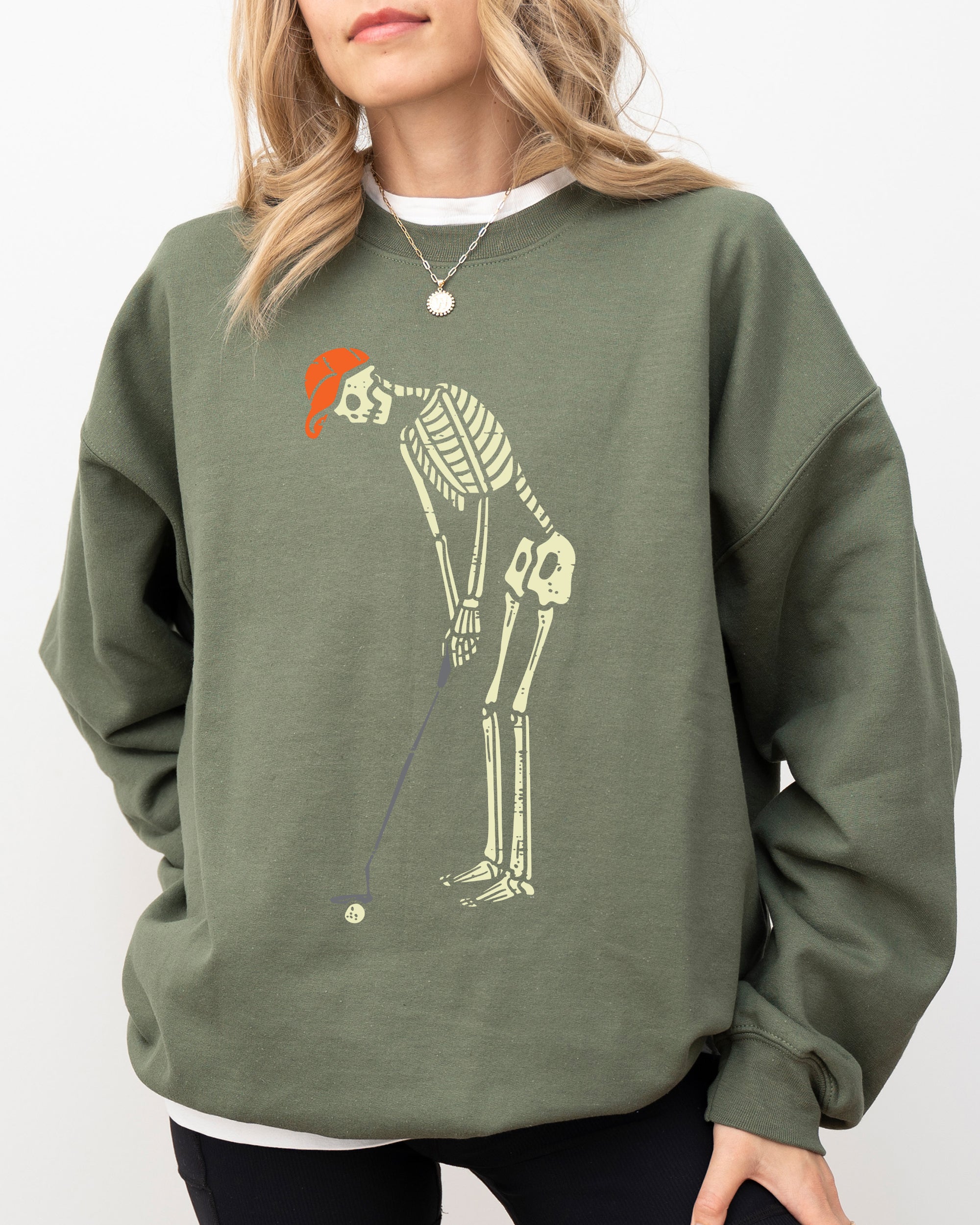Golf Player Skeleton Ghost Witch Skull Spooky Aesthetic Meme Halloween Costume Sweatshirt