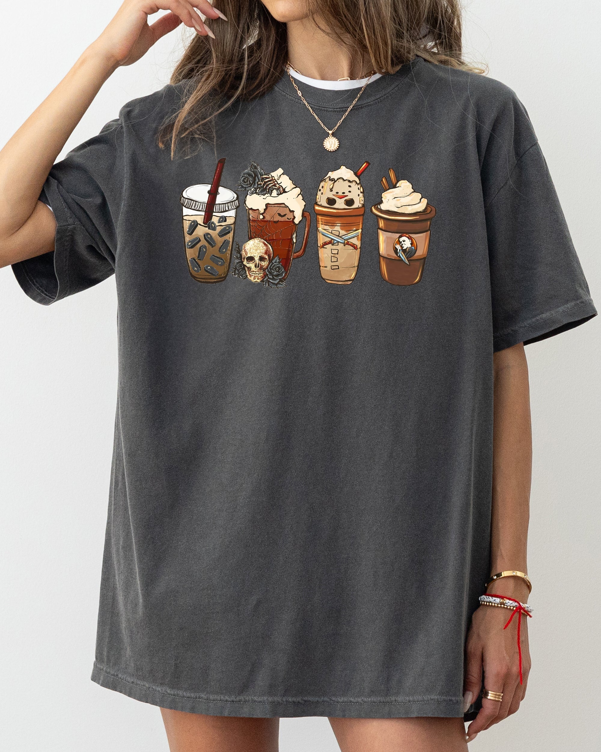 Halloween Coffee Spooky Skeleton Ghost Witch Skull Meme Costume Exclusive Comfort Colors Tee