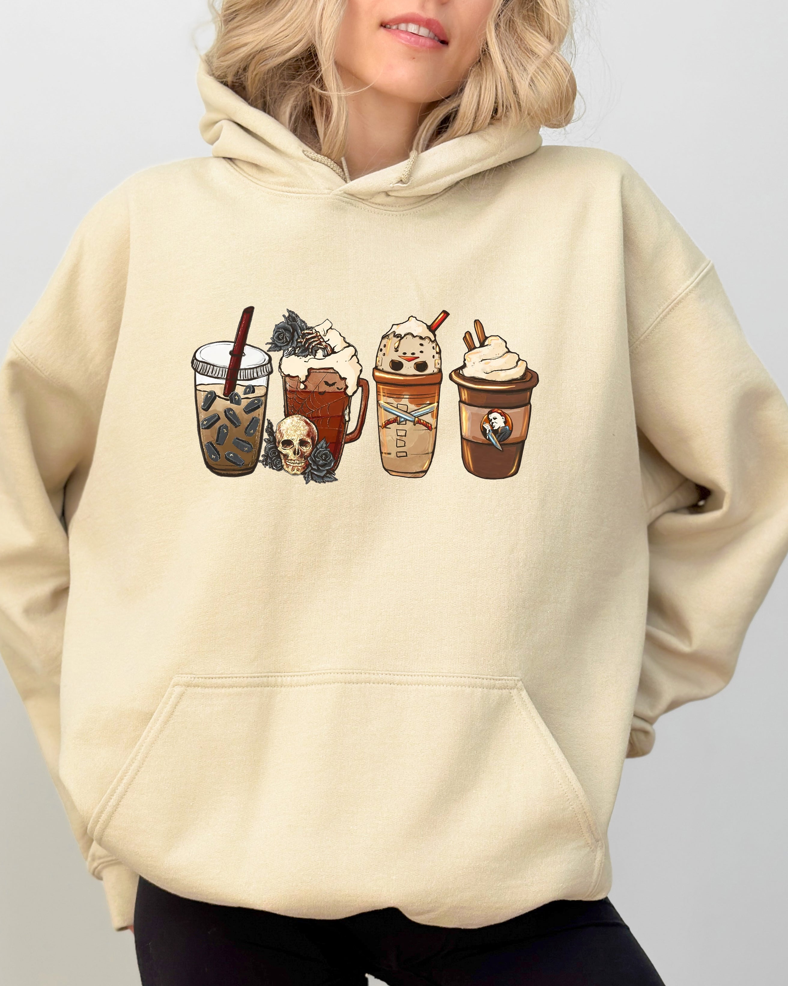 Halloween Coffee Spooky Skeleton Ghost Witch Skull Meme Vibes Edition Hooded Sweatshirt