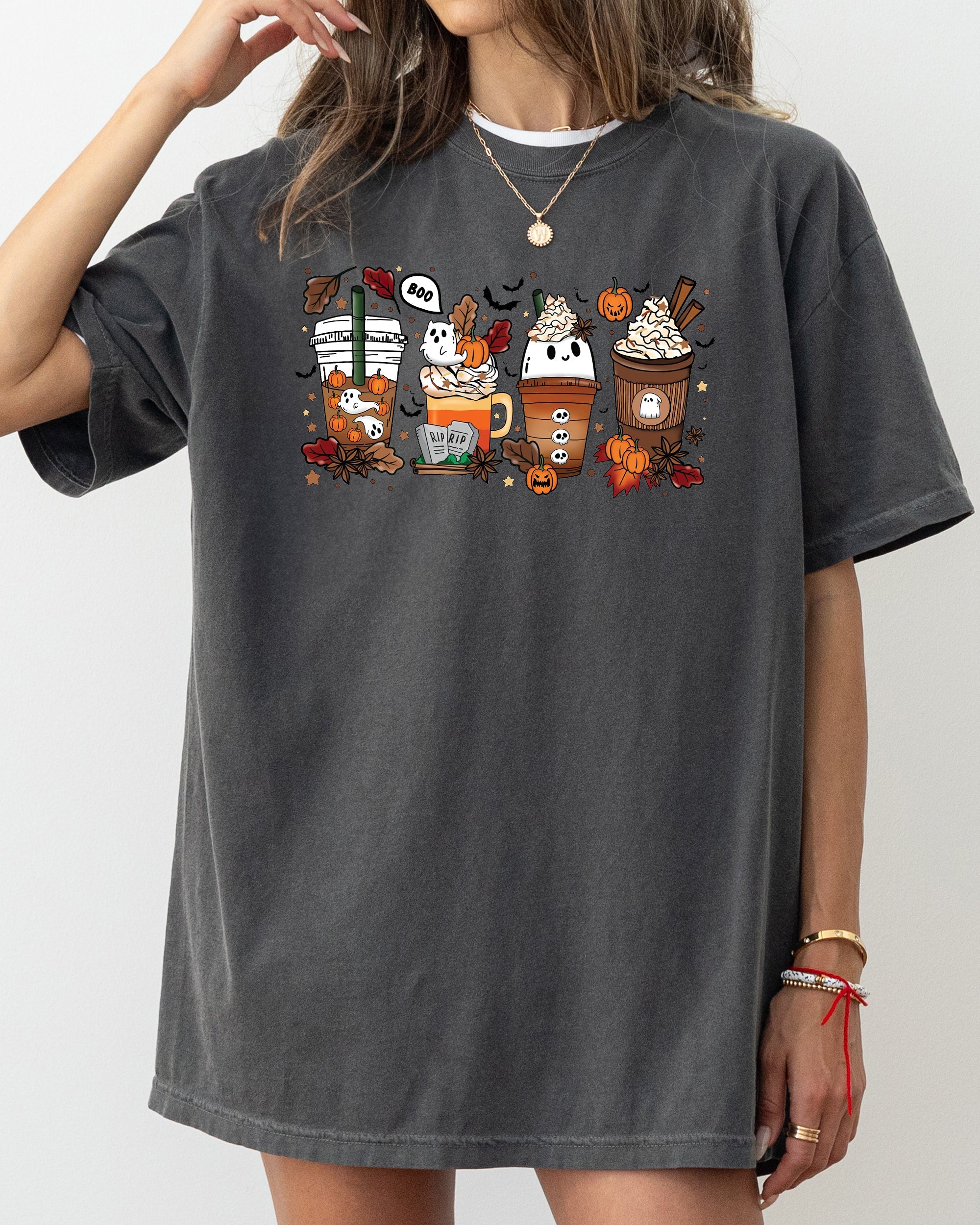 Halloween Coffee Horror Movie Spooky Skeleton Ghost Witch Skull Meme Costume Comfort Colors Tee