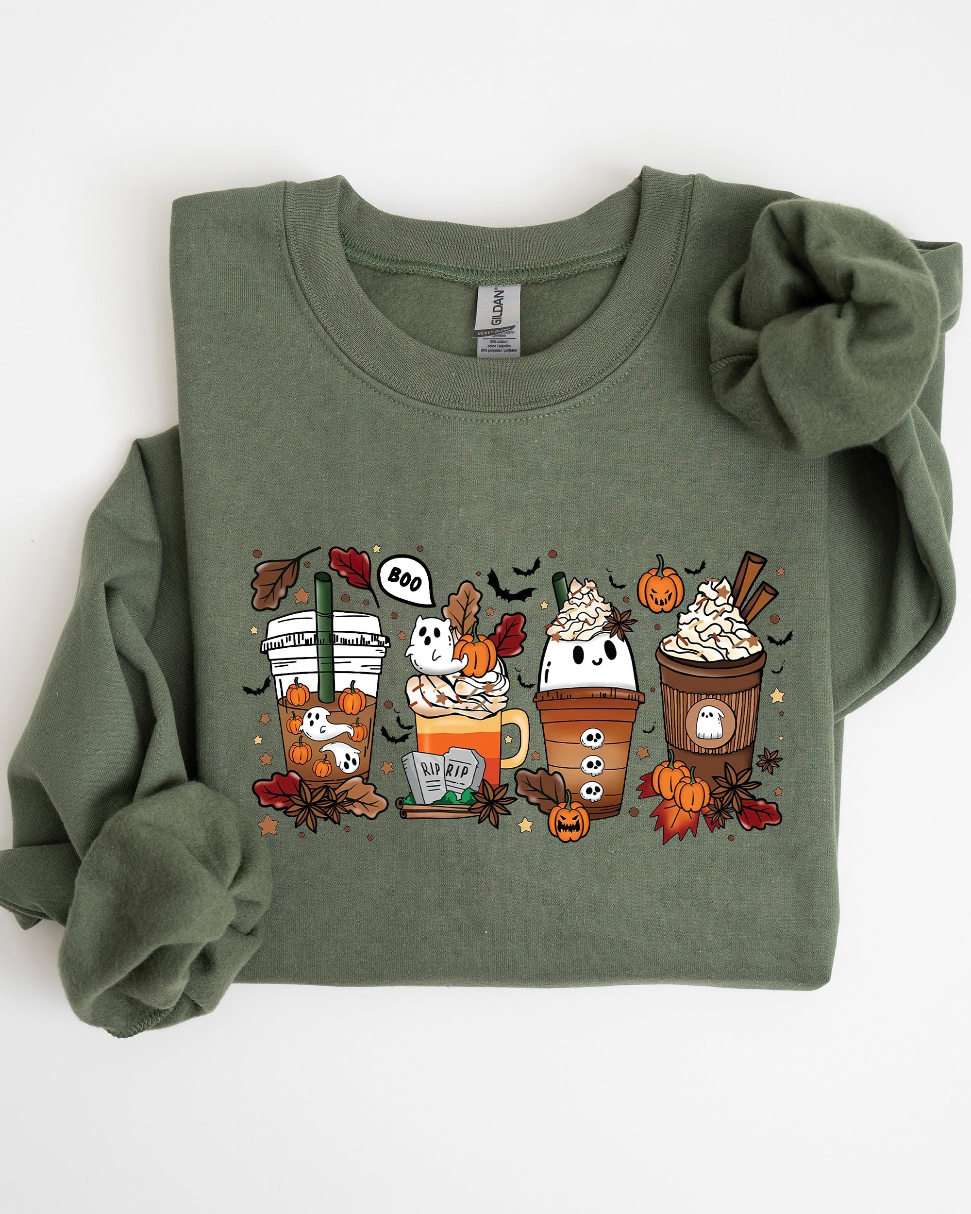 Halloween Coffee Horror Movie Spooky Skeleton Ghost Witch Skull Meme Costume Sweatshirt