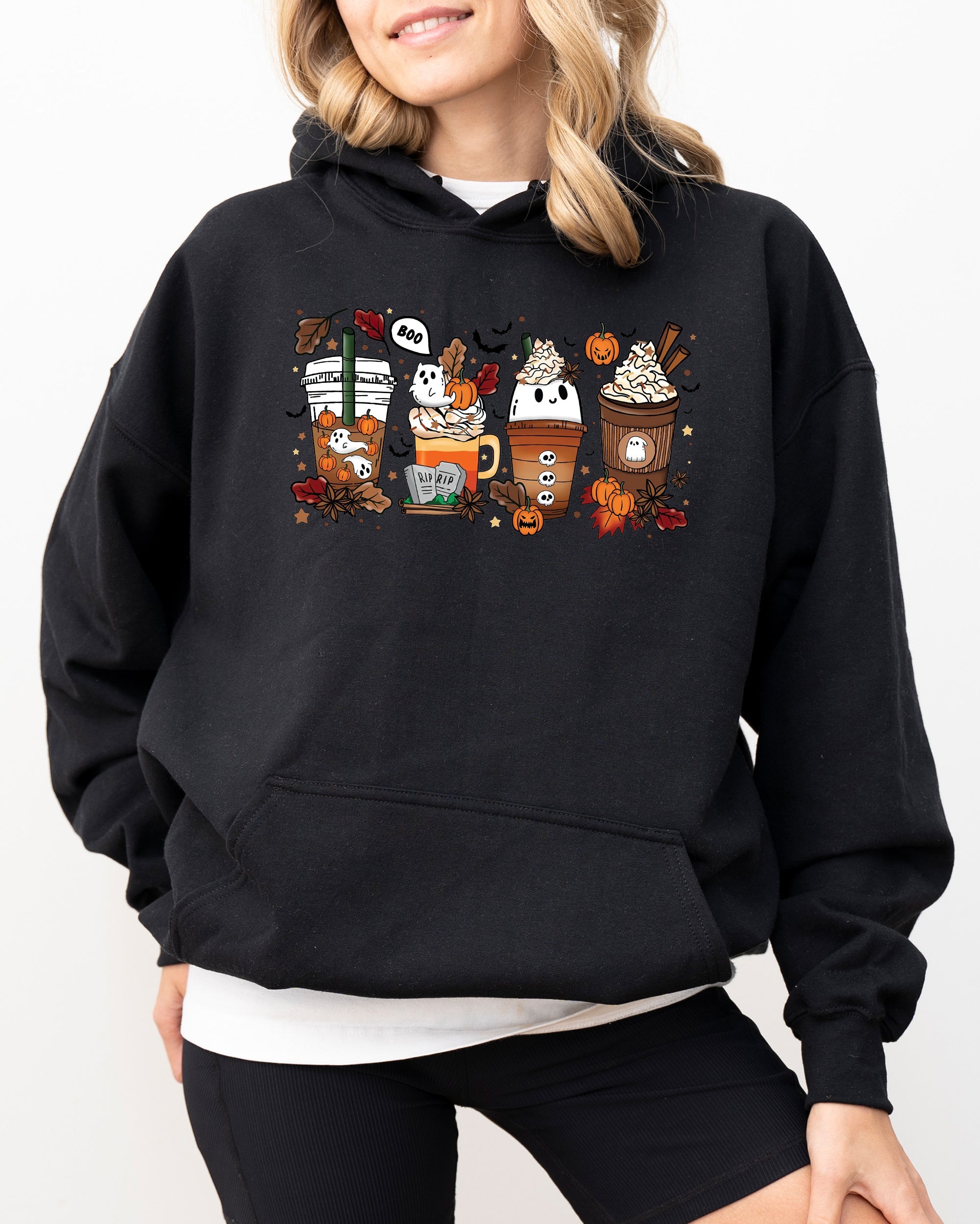 Halloween Coffee Horror Movie Spooky Skeleton Ghost Witch Skull Meme Costume Hoodie