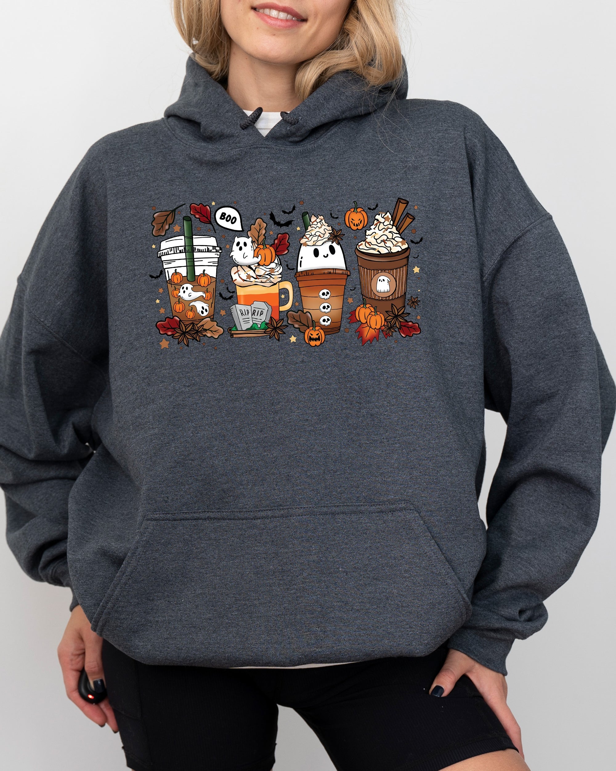 Halloween Coffee Horror Movie Spooky Skeleton Ghost Witch Skull Meme Costume Hoodie