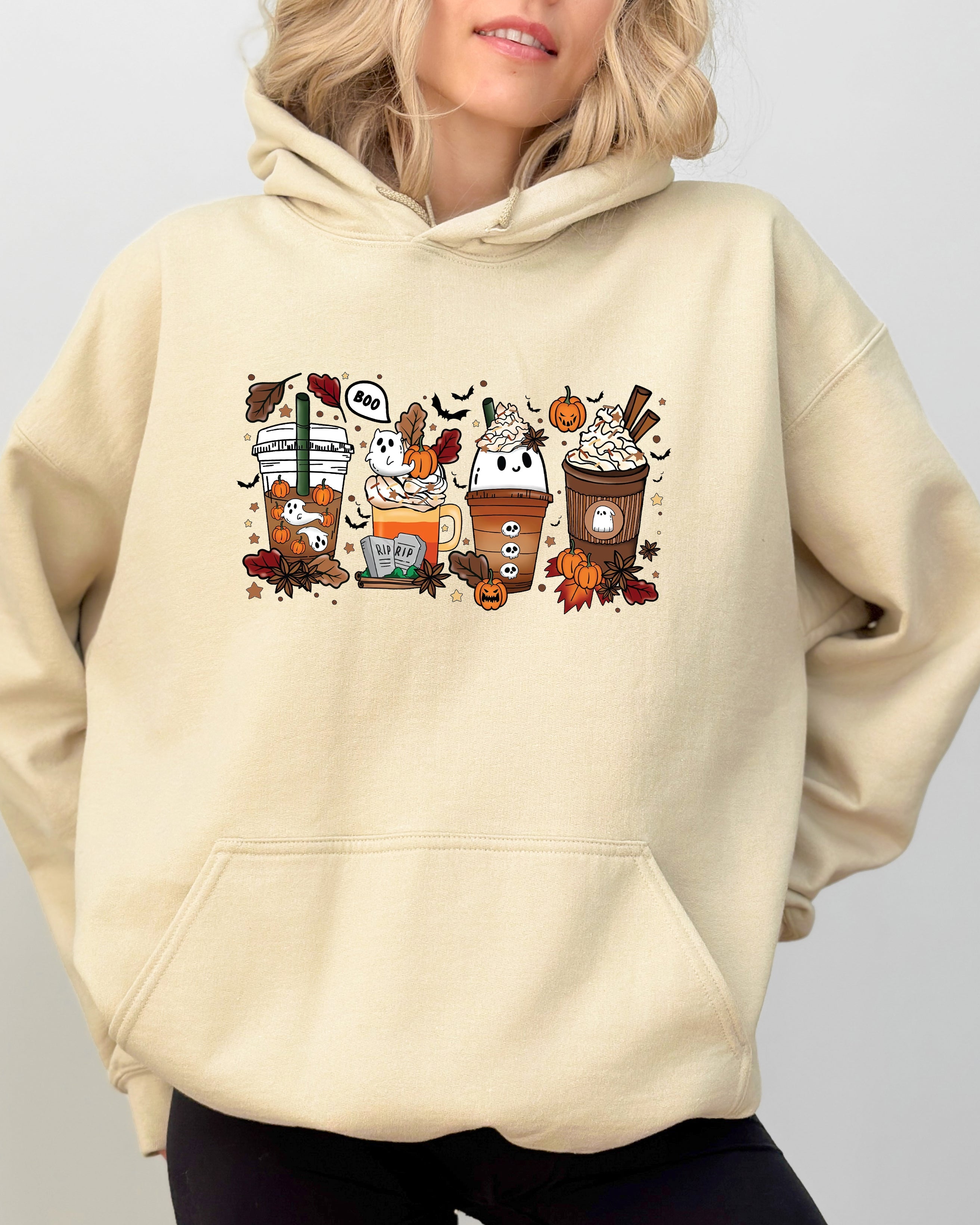 Halloween Coffee Horror Movie Spooky Skeleton Ghost Witch Skull Meme Costume Hoodie