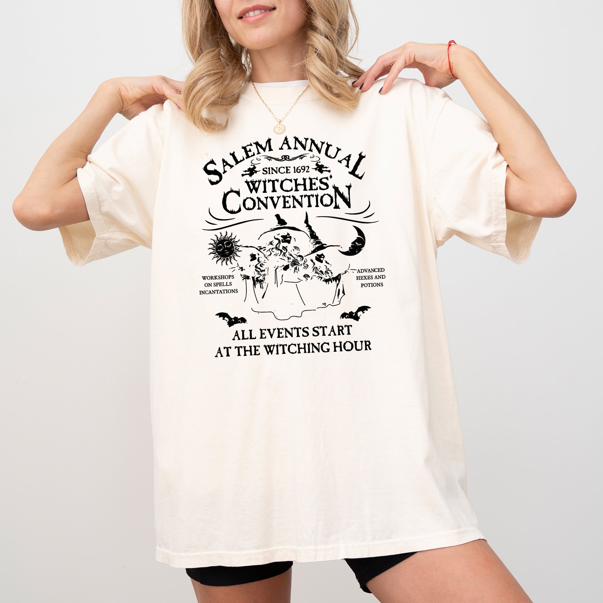 Salem Annual Witches Convention Spooky Skeleton Ghost Witch Skull Meme Halloween Costume Comfort Colors Tee