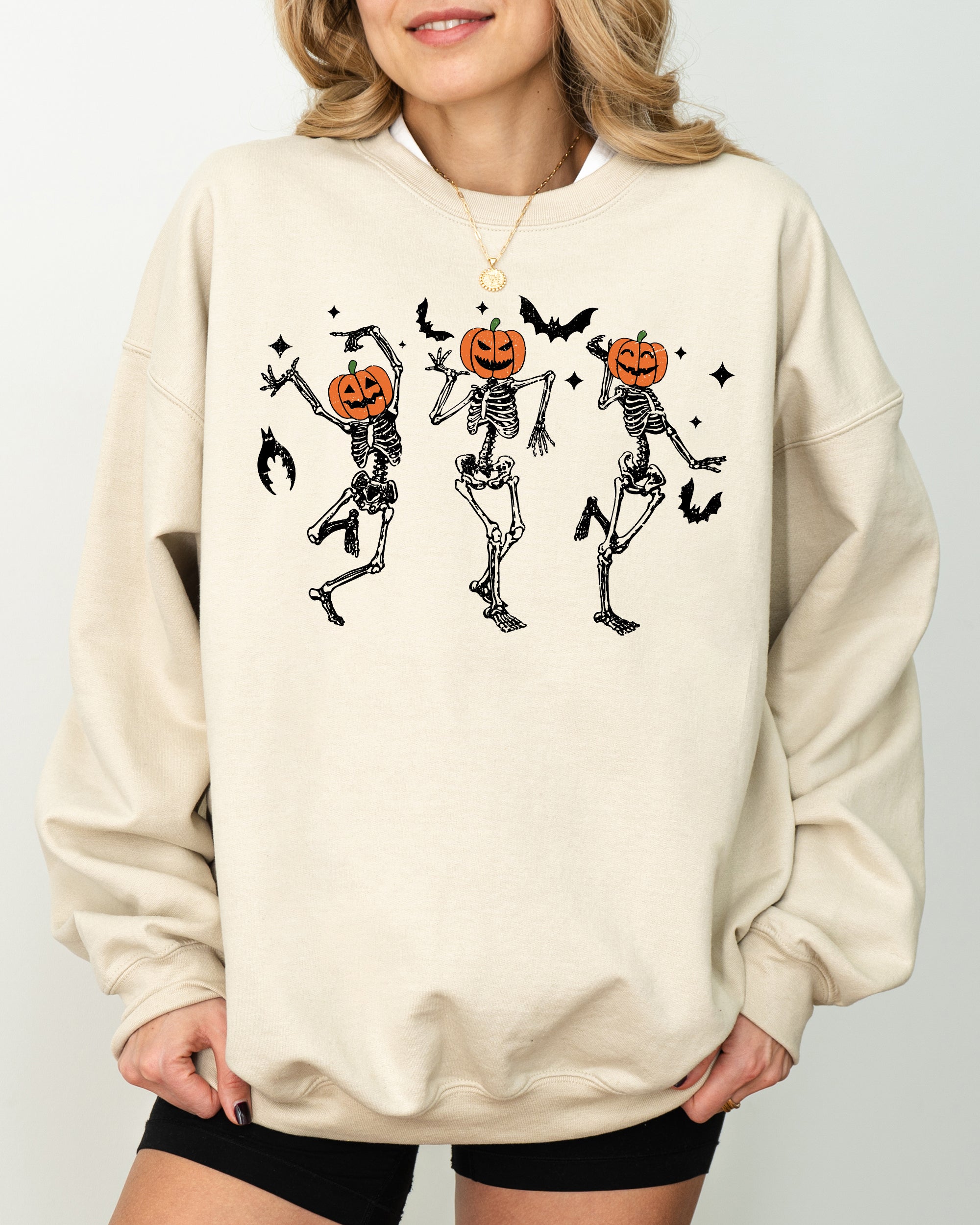 Pumpkin Head Dancing Skeletons Spooky Ghost Witch Skull Meme Halloween Costume Sweatshirt