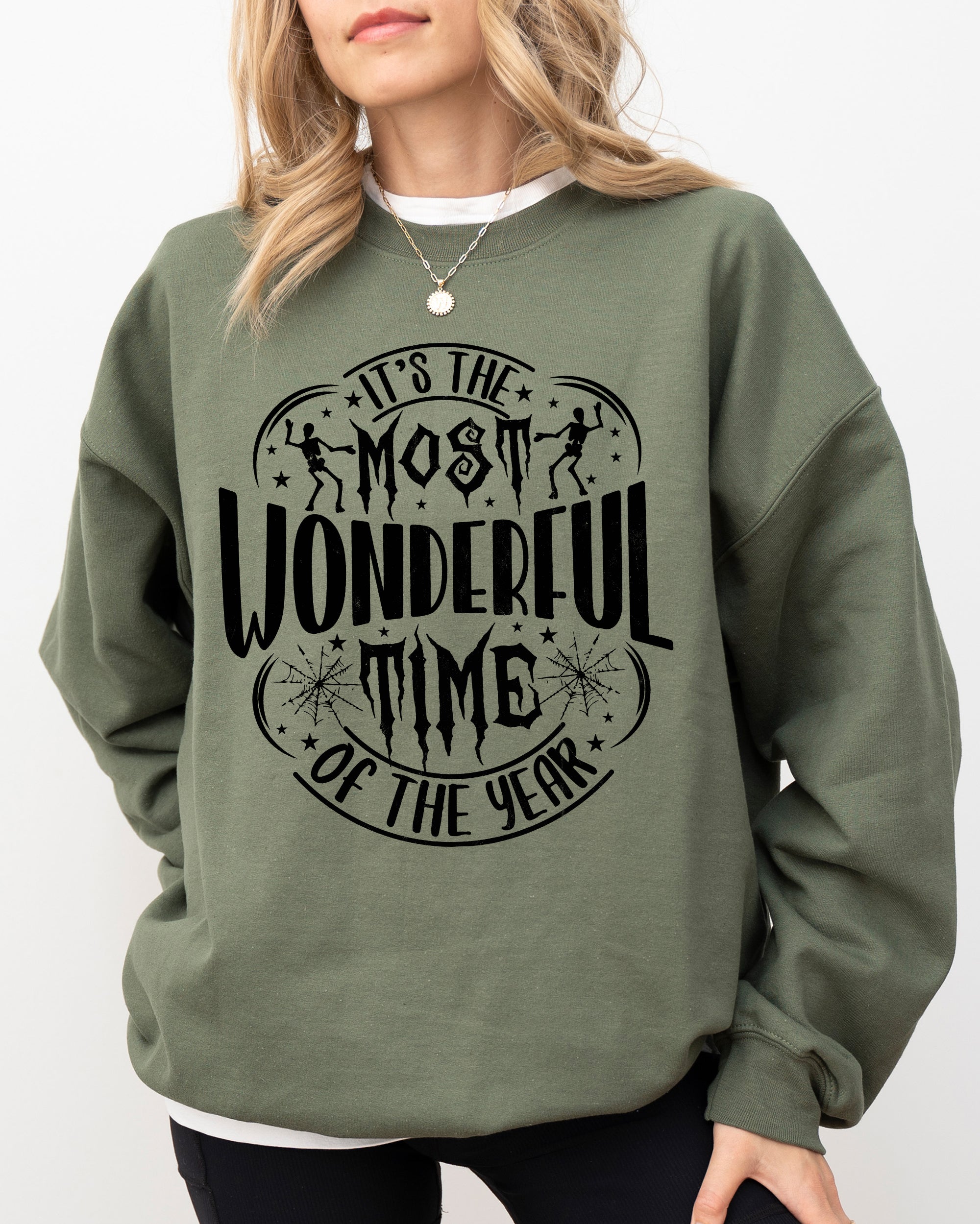 It's The Most Wonderful Time Of The Year Skeleton Spider Web Witch Skull Sweatshirt