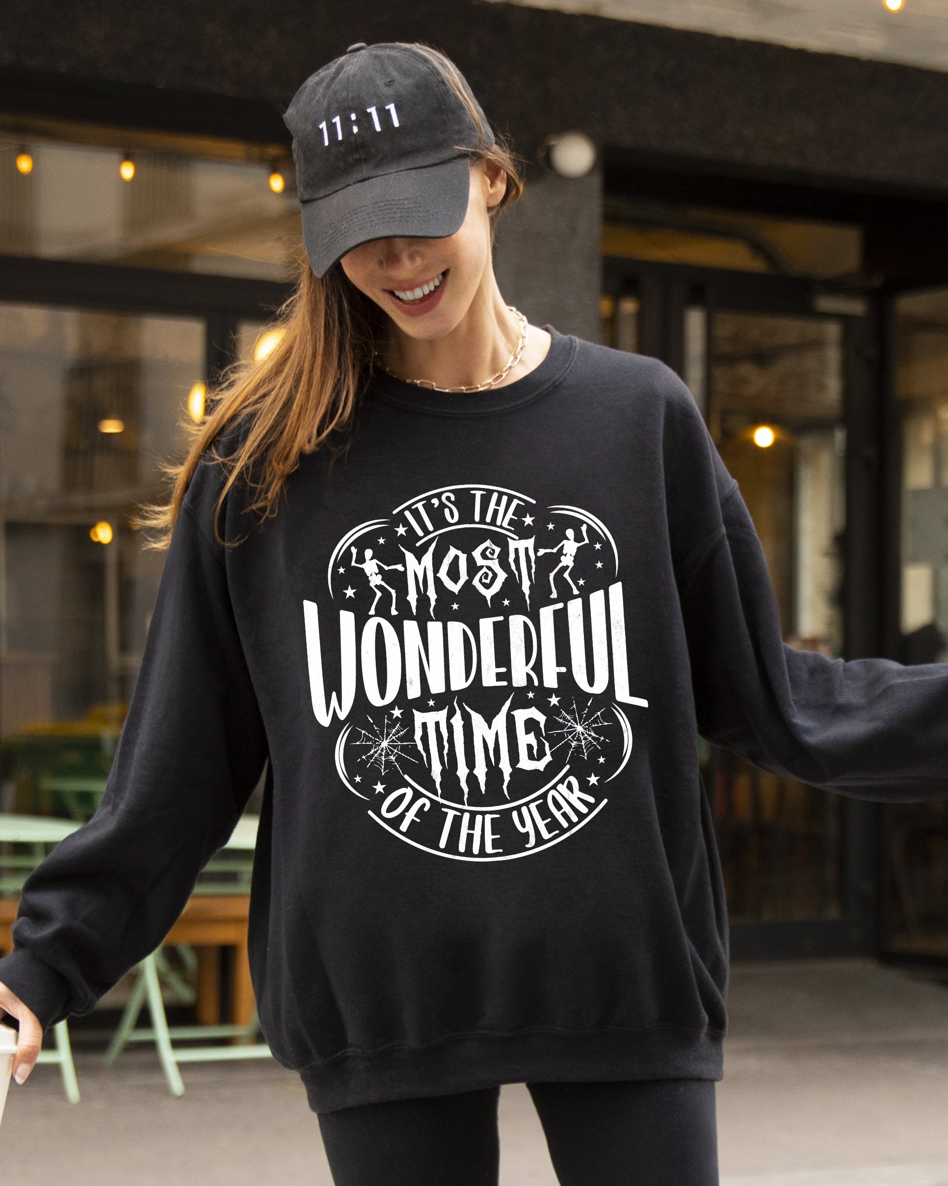 It's The Most Wonderful Time Of The Year Skeleton Spider Web Witch Skull Sweatshirt