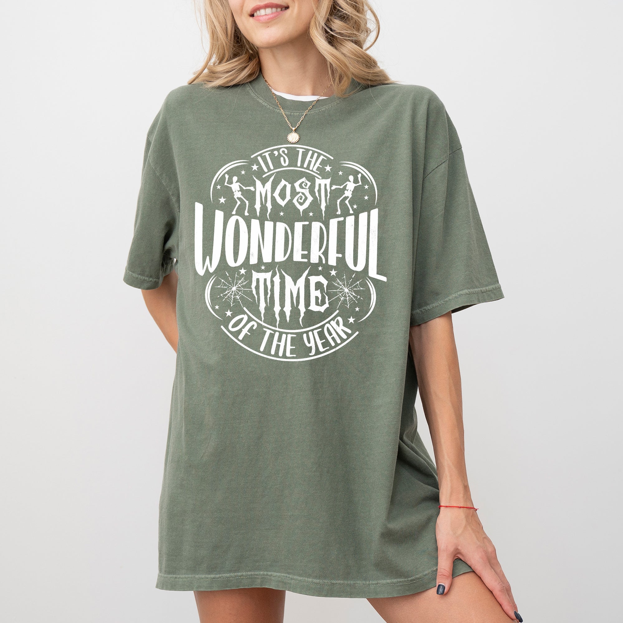 It's The Most Wonderful Time Of The Year Skeleton Spider Web Witch Skull Spooky Halloween Costume Comfort Colors Tee