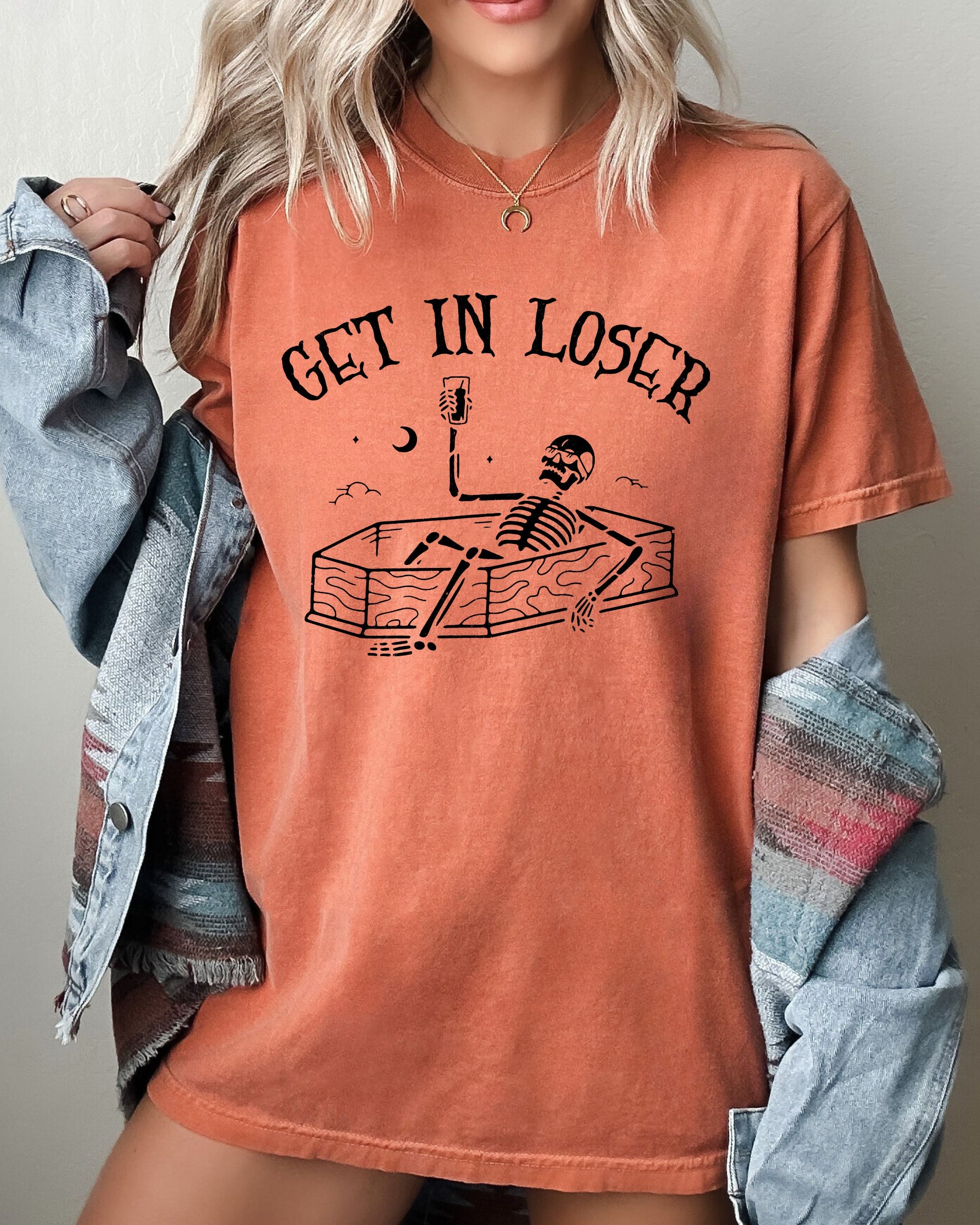 Get In Loser Skeleton Witch Ghost Skull Spooky Aesthetic Meme Halloween Costume Comfort Colors Tee
