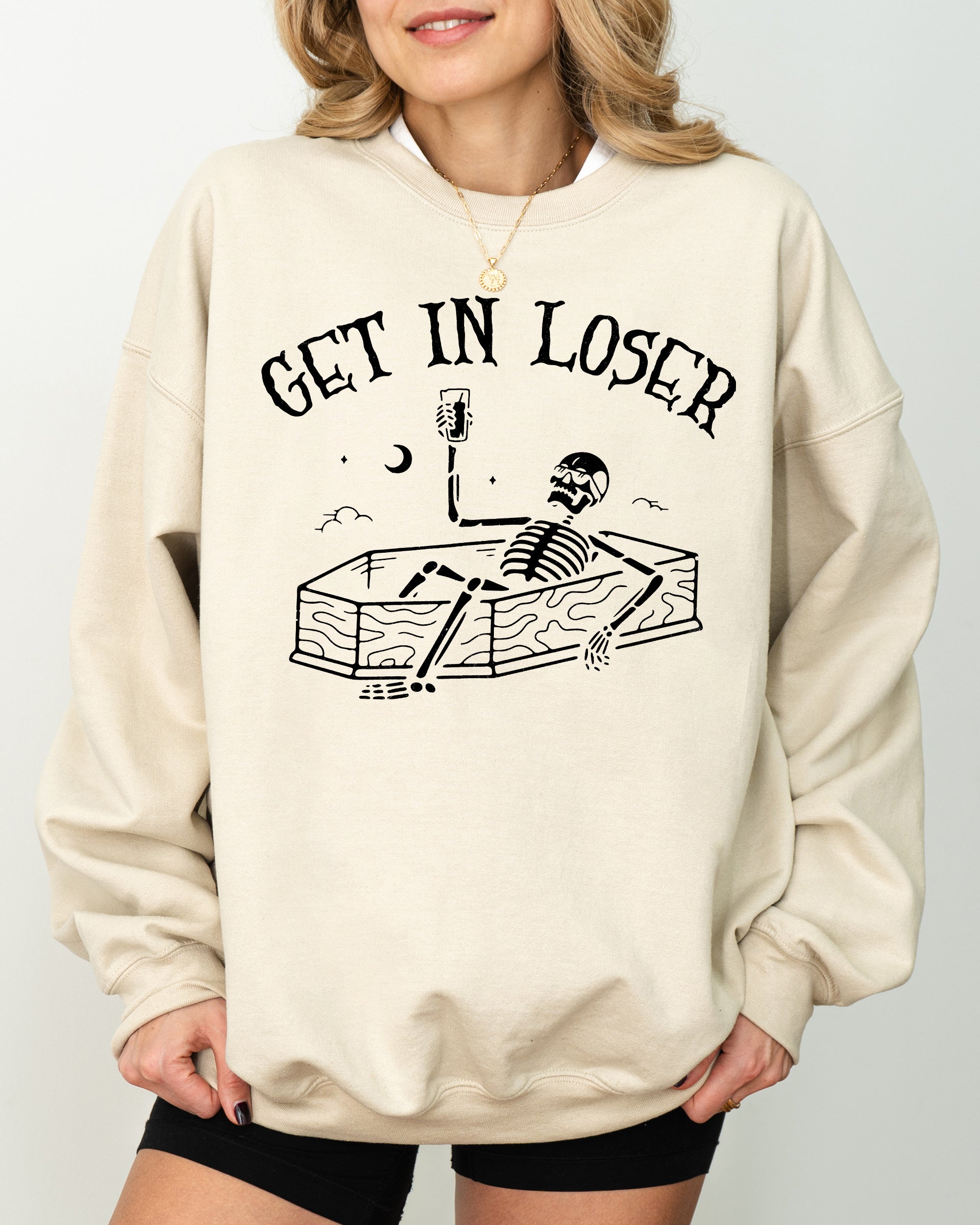 Get In Loser Skeleton Witch Ghost Skull Spooky Aesthetic Meme Halloween Costume Sweatshirt