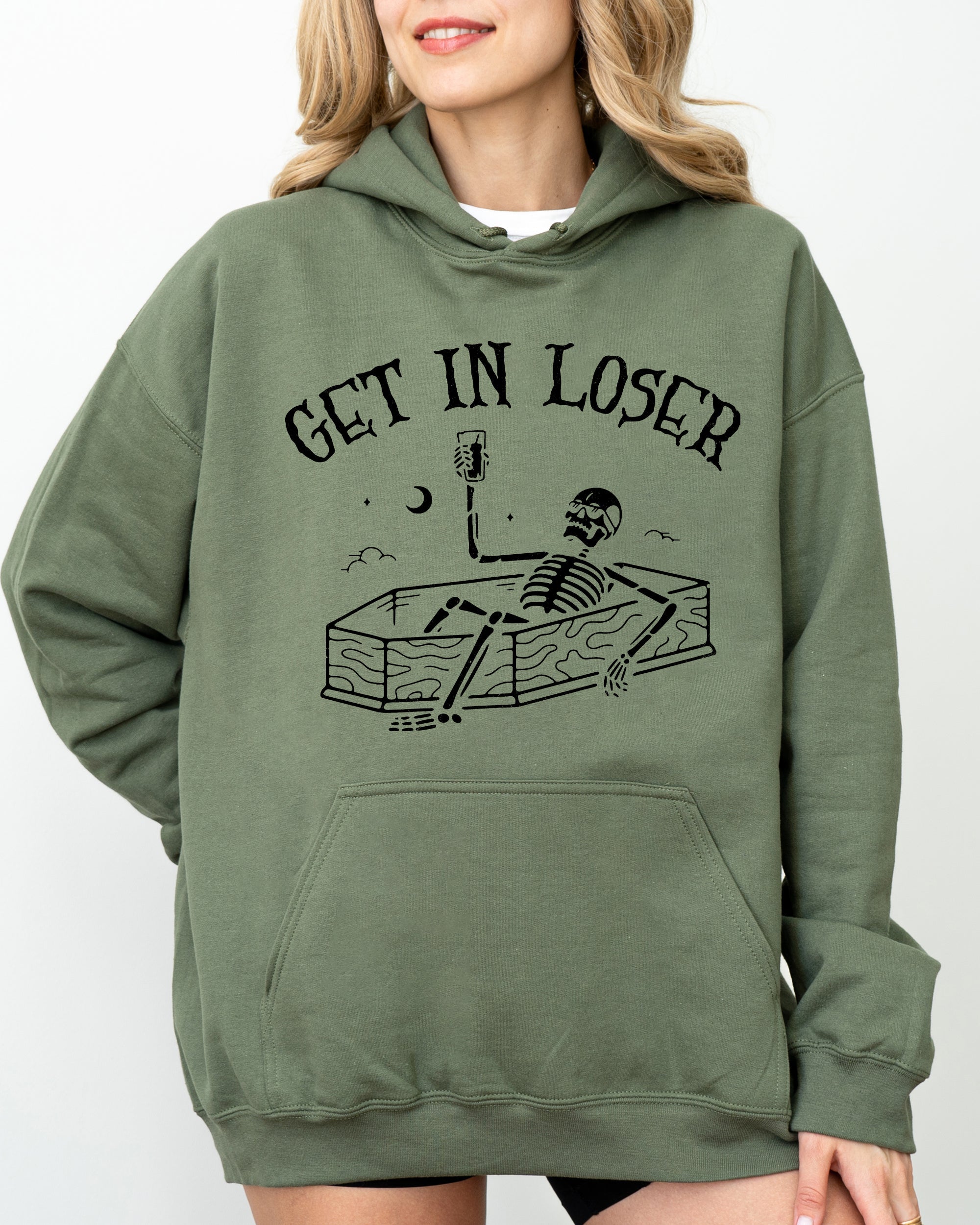 Get In Loser Skeleton Witch Ghost Skull Spooky Aesthetic Meme Halloween Costume Hoodie