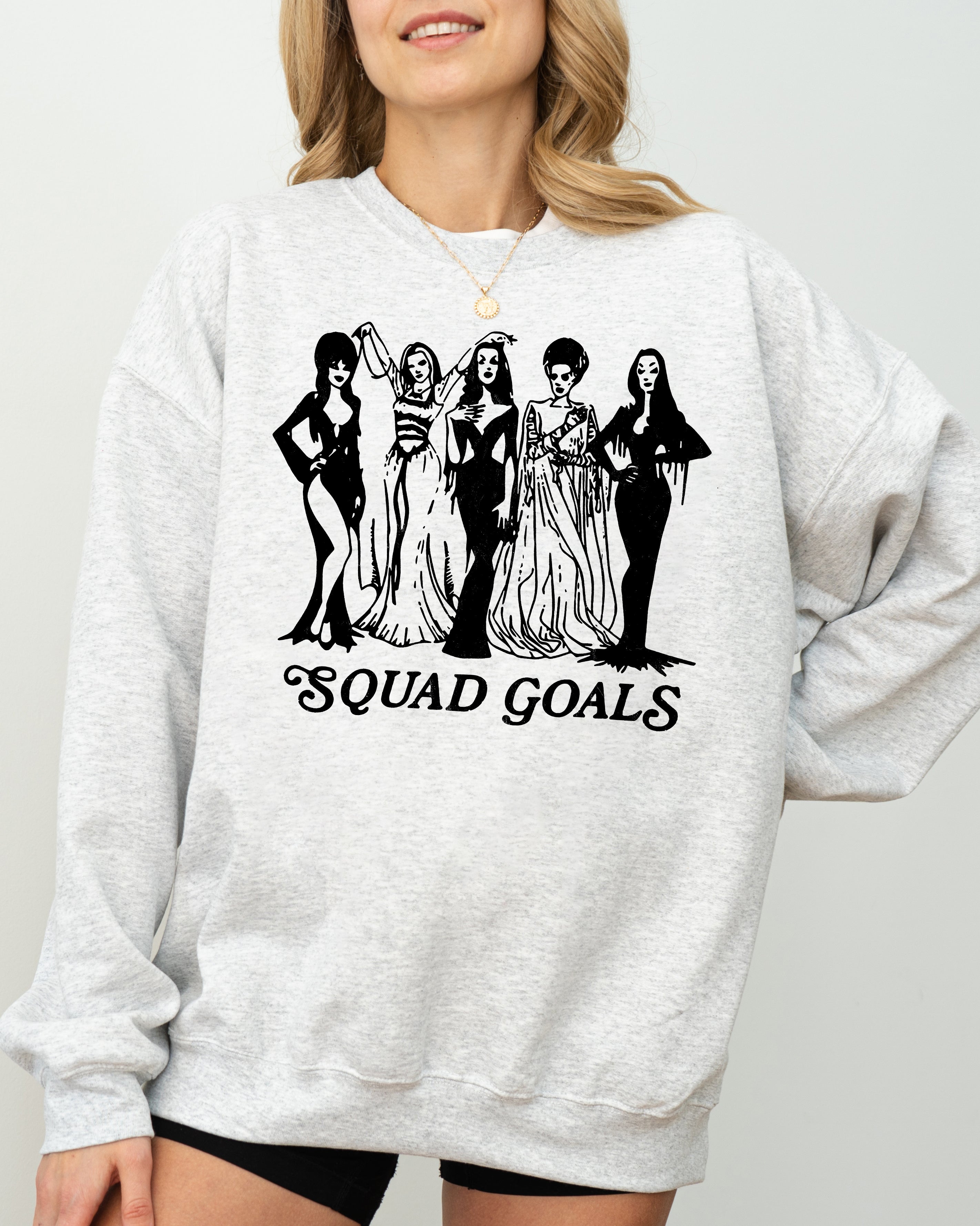 Squad Goals Skeleton Ghost Witch Skull Spooky Meme Halloween Costume Crew Sweatshirt