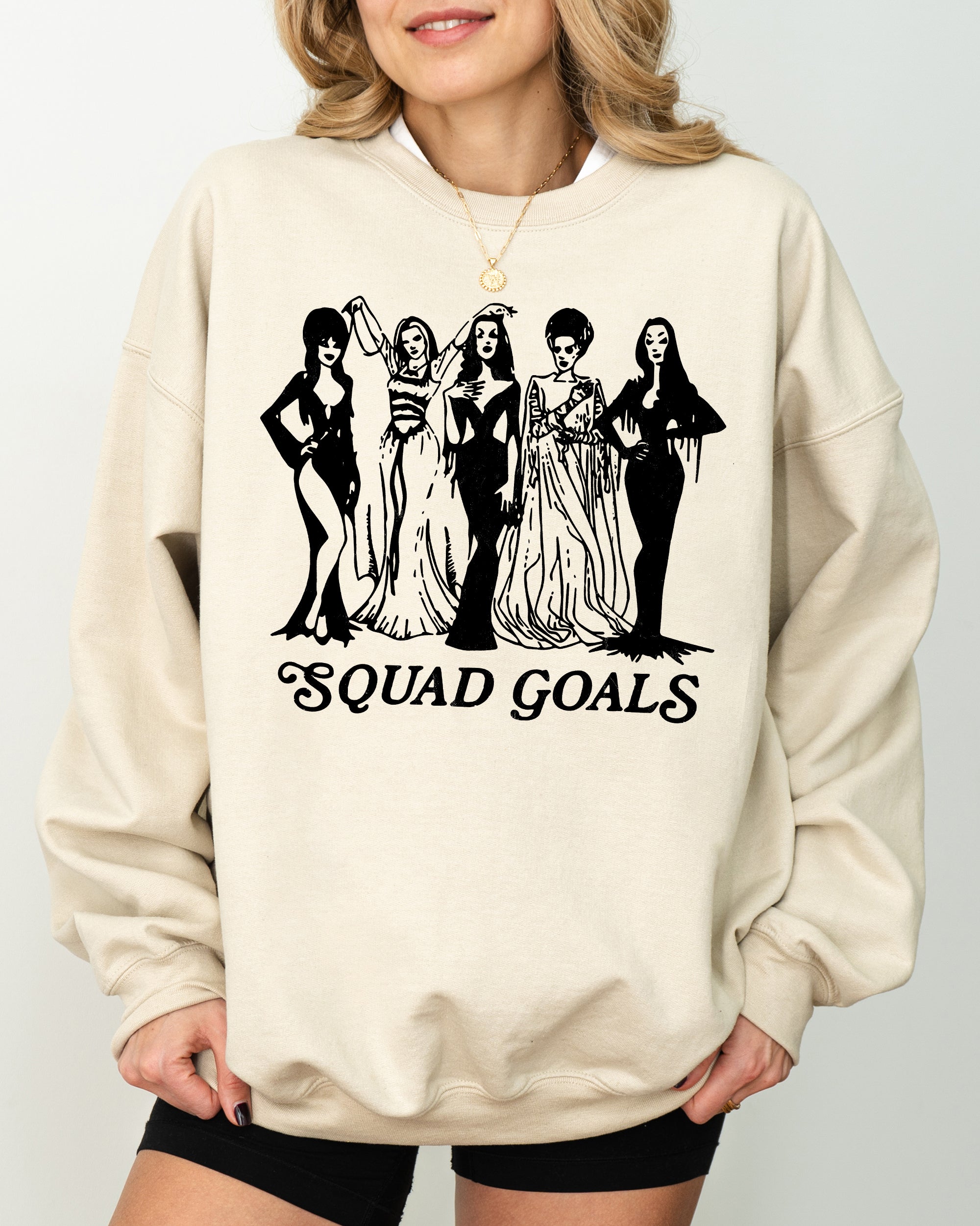Squad Goals Skeleton Ghost Witch Skull Spooky Meme Halloween Costume Crew Sweatshirt